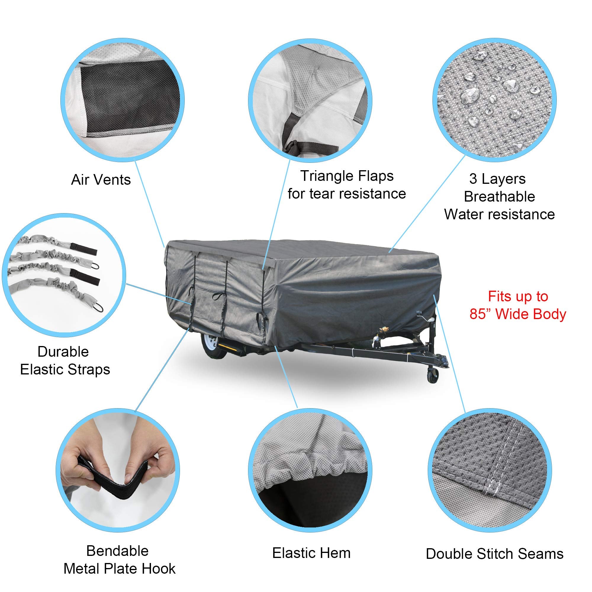 GEARFLAG Pop-up Folding Camper Cover, Heavy Duty Triple Layers, Fits 12'-14', Gray, Model PUCGRY12D, Windproof & Water-Resistant