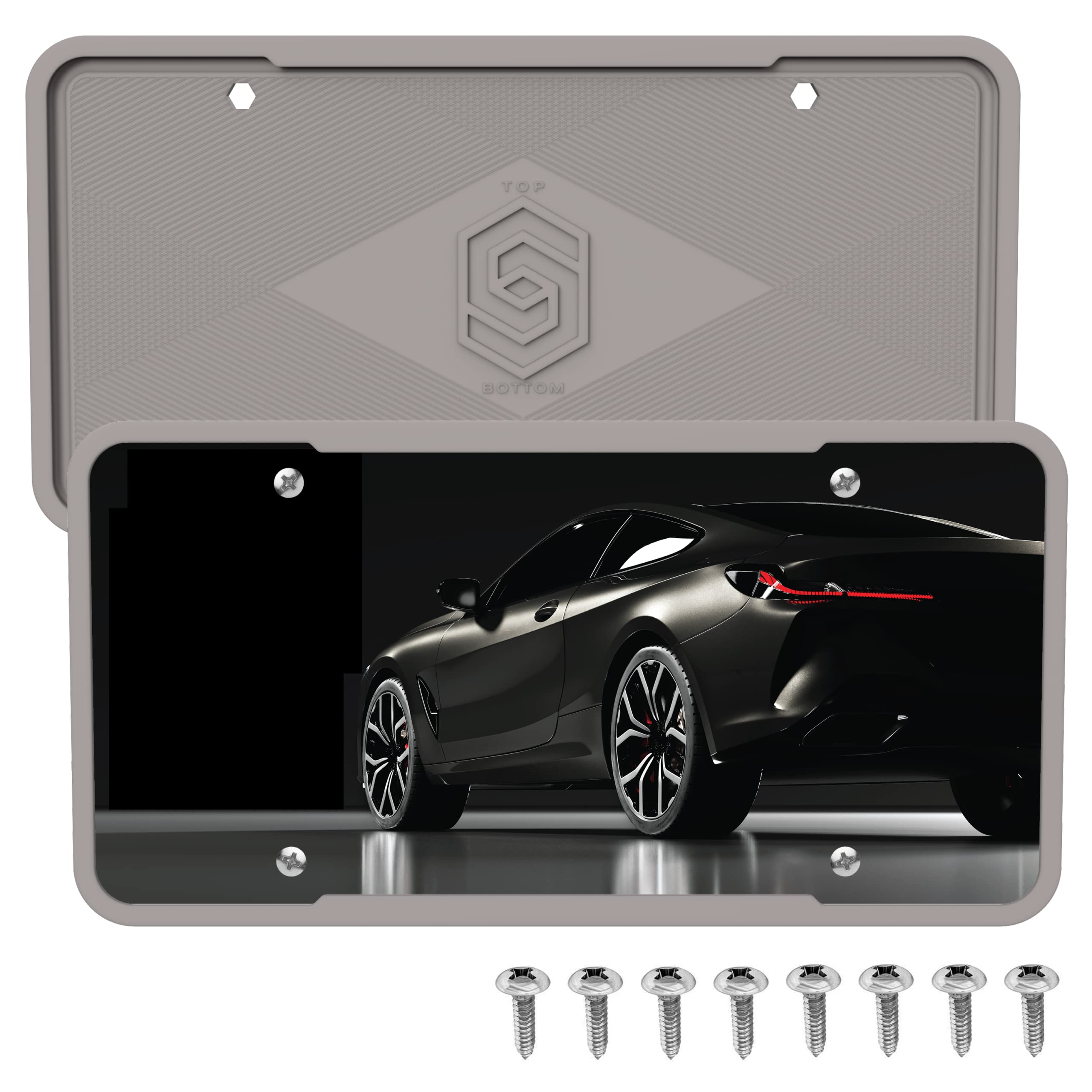 Silicone License Plate Frame Covers 2 Pack- Front and Back Car Plate Bracket Holders. Rust-Proof, Rattle-Proof, Weather-Proof (G