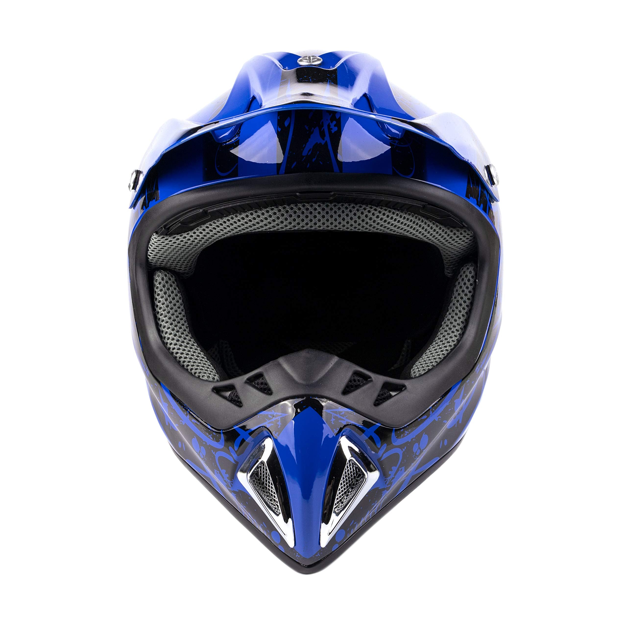Typhoon Adult Atv Mx Helmet Goggles Gloves Gear Combo Black Blue ( Small )