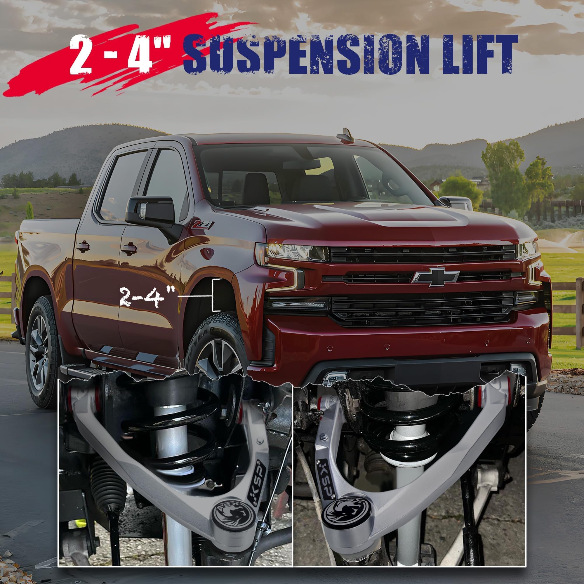 KSP PERFORMANCE Silverado Upper Control Arms - 2-4" Aluminum Forged UCA for 2007-2018 GMC Sierra 1500 - Silver, Flexible Ball Joint