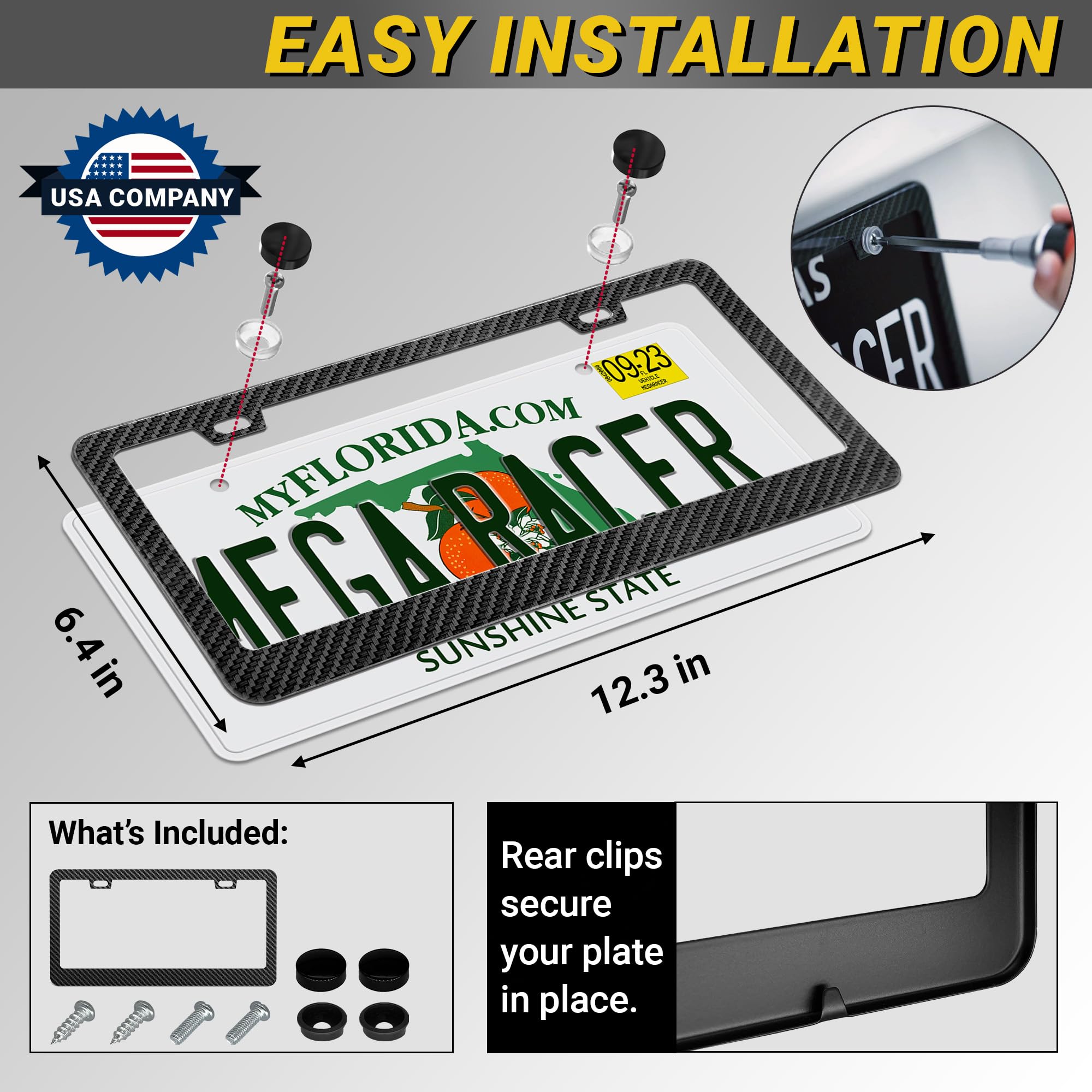 Carbon Fiber License Plate Frame for Men | License Plate Cover for Car Tag Frame | Car Plate Frames Black License Plate Frame Po