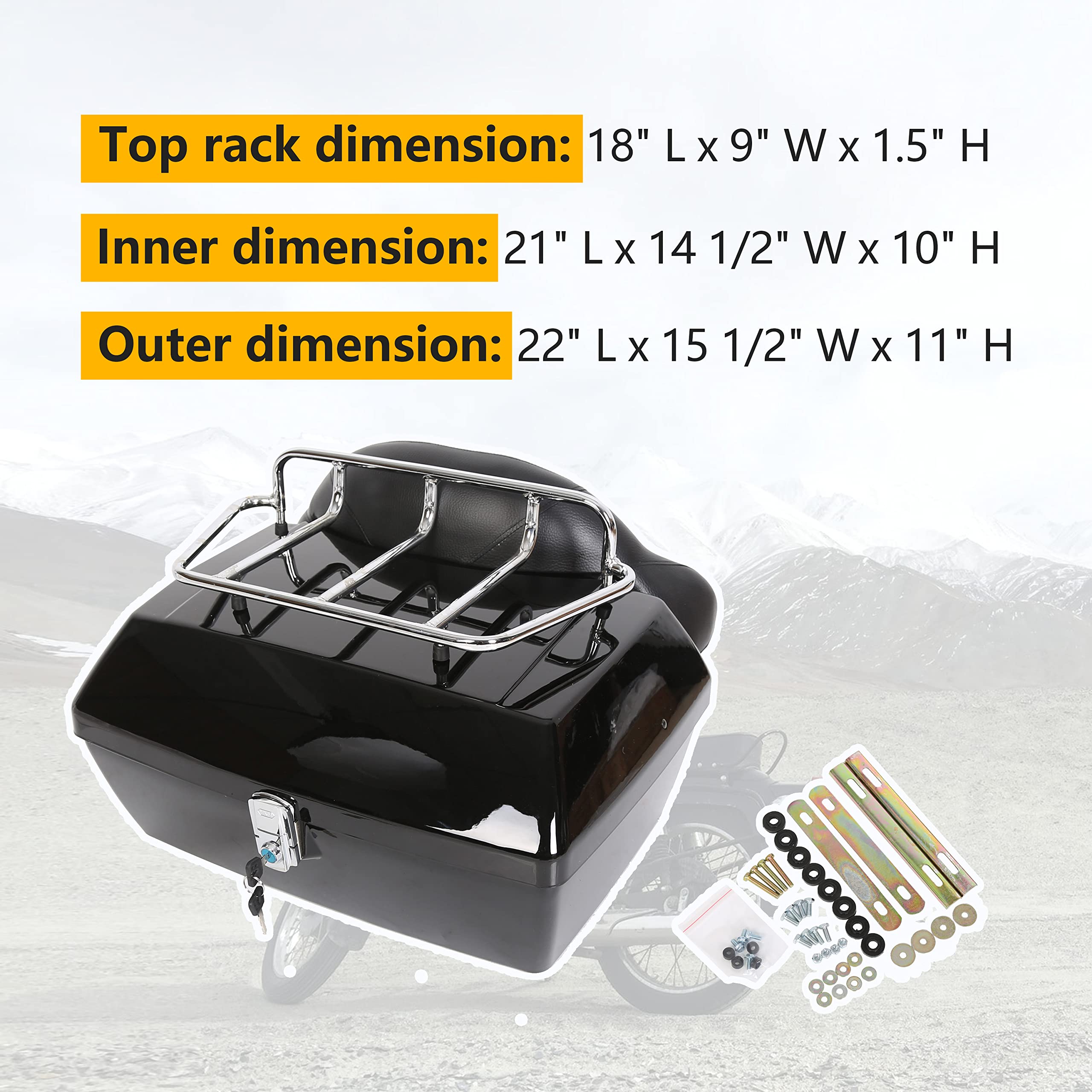 7BLACKSMITHS Universal Motorcycle Trunk Tour Pack - Black ABS Luggage for Harley, Honda, Yamaha - One Size, Model 8542069660