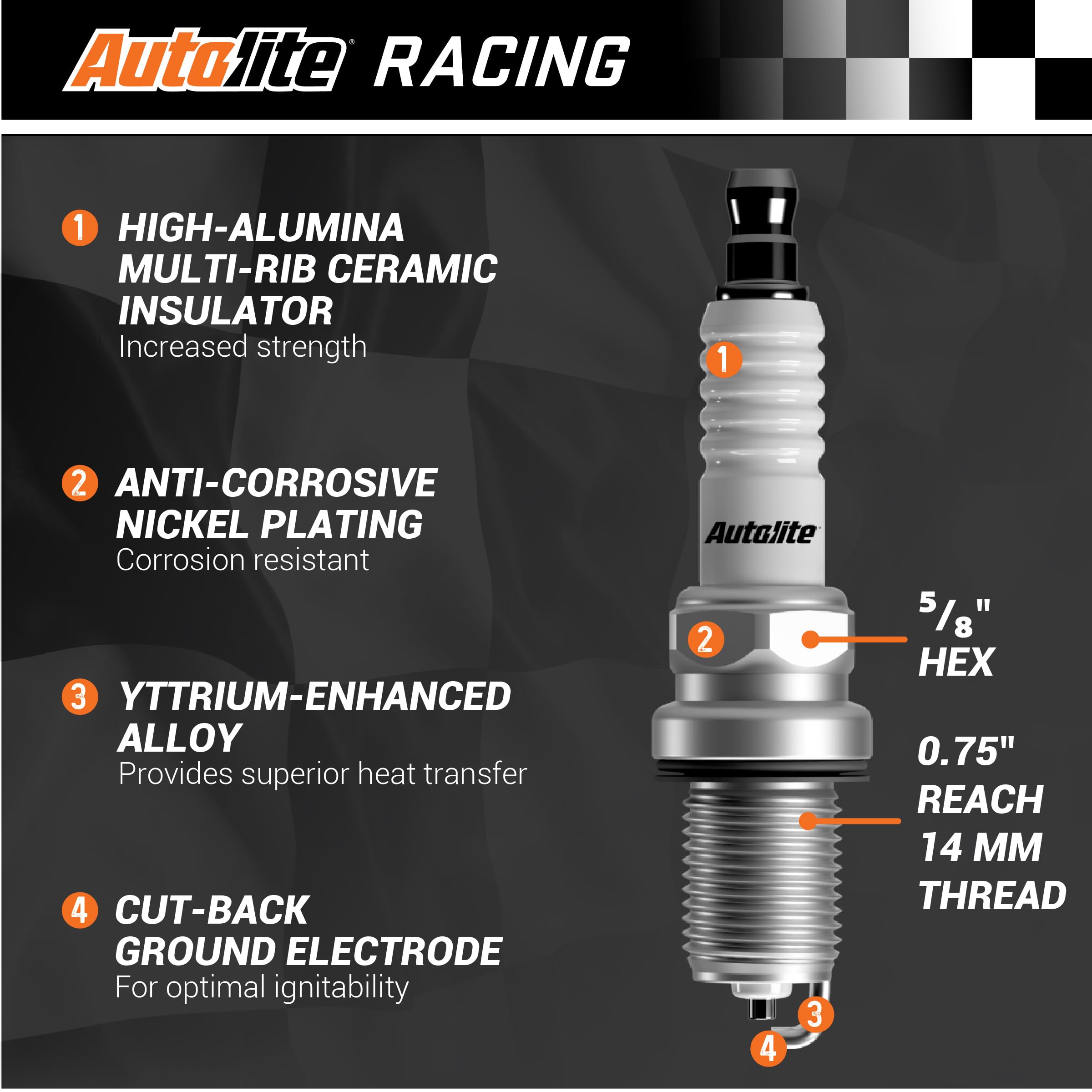 Autolite Ar72-4Pk High Performance Racing Non-Resistor Spark Plug, 4 Pack
