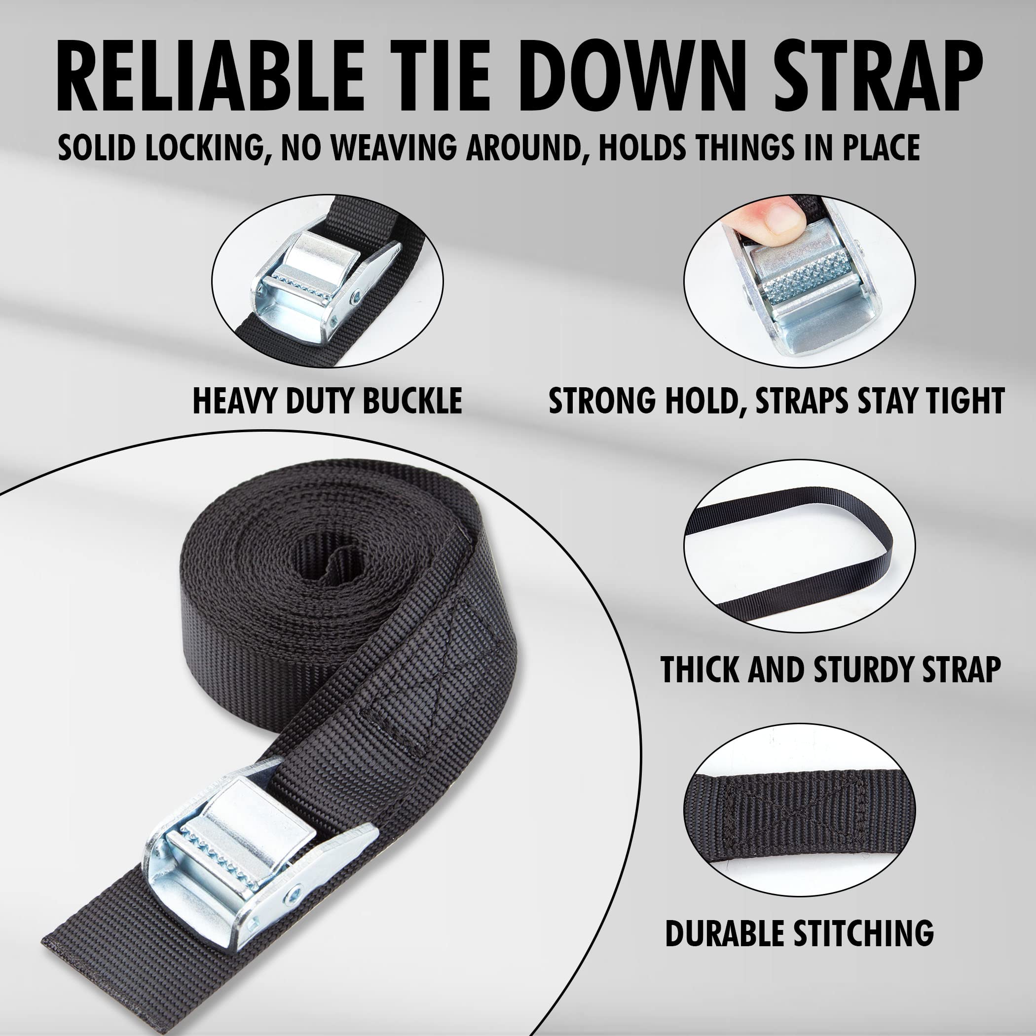 Cartman 1'' X 15'Lashing Straps With Adjustable Cam Buckle Cargo Tie Down With Protective Pad, 4 Pack, Black