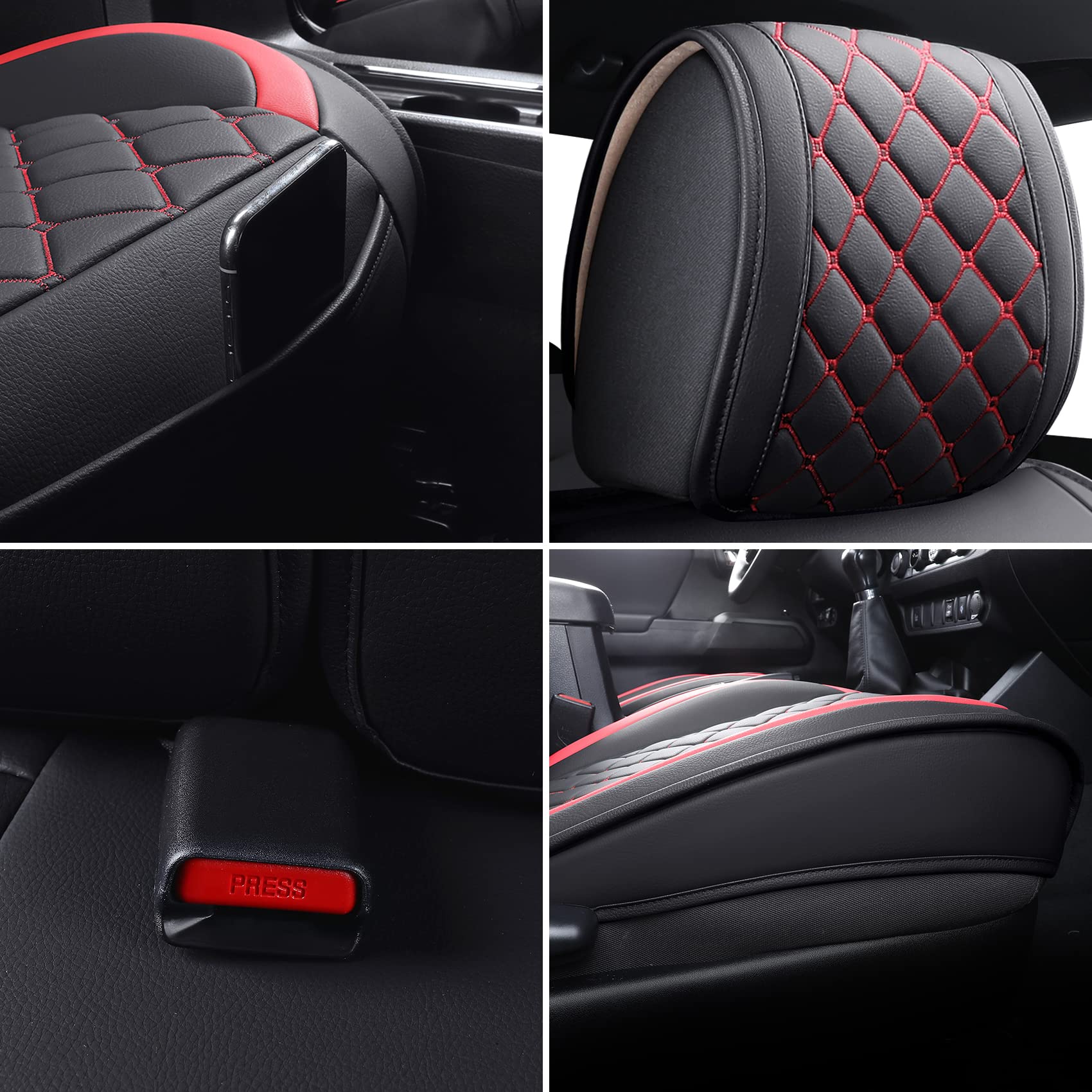 Tomatoman Tacoma Seat Covers - Customized Faux Leather, Waterproof, Full Set, Black-Red, 2005-2023 Sport Extended SR V6 Edition