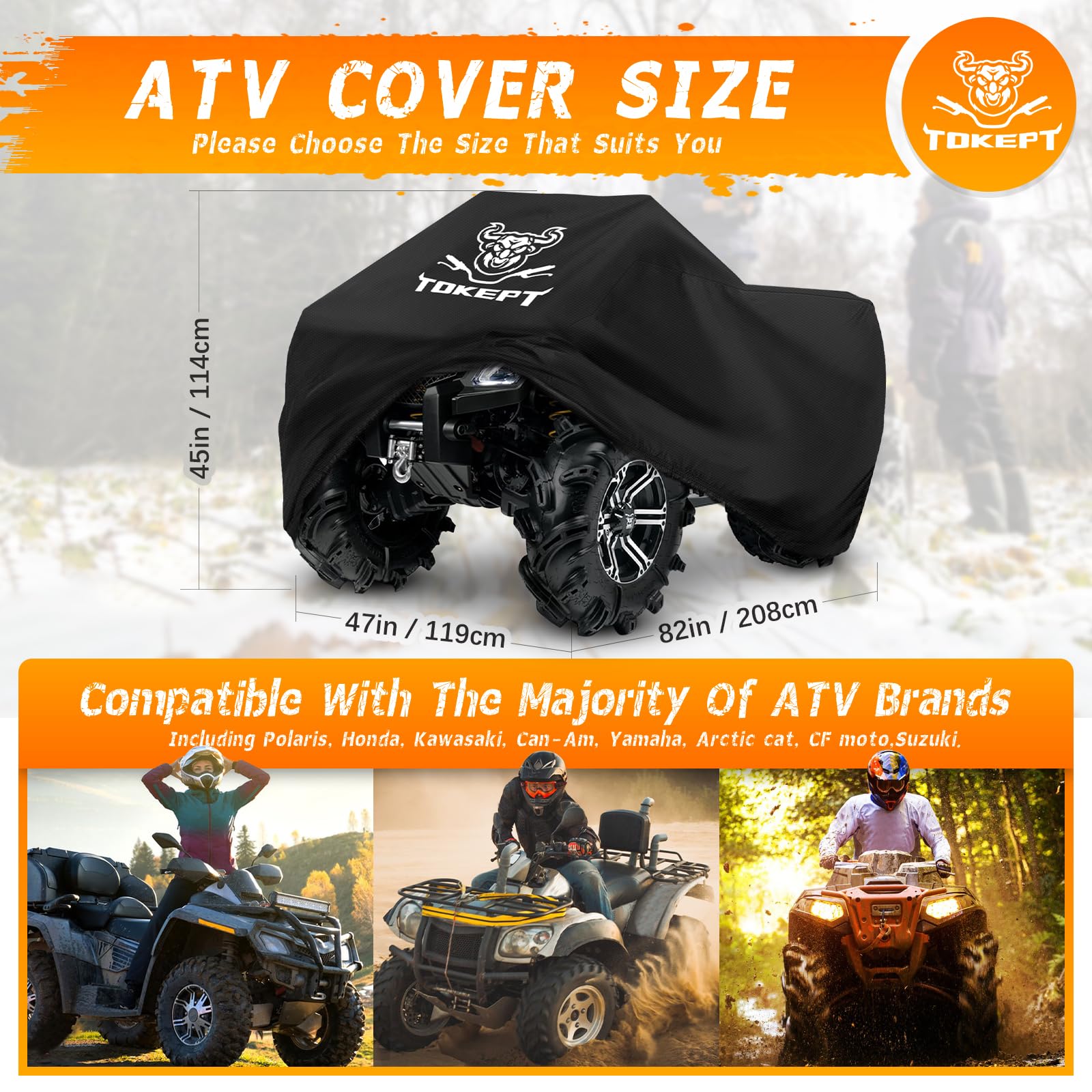 Tokept Atv Cover, Heavy Duty Black Waterproof Oxford Fabric Protective 4 Wheeler Quad Cover For 82'' Kawasaki Honda Polaris Yama