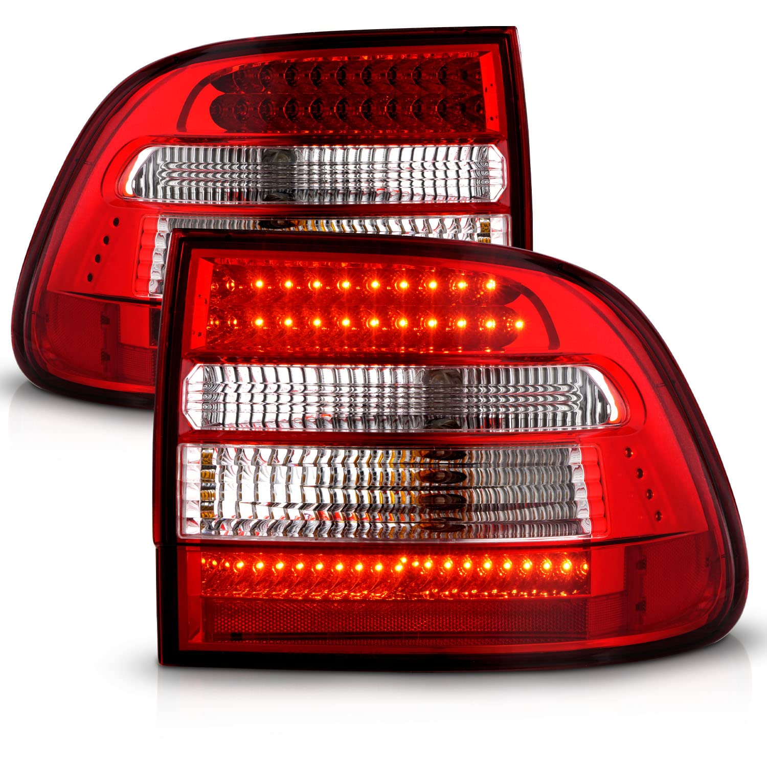 AmeriLite LED Tail Lights Pair for Porsche Cayenne SUV - Red, Driver & Passenger Side