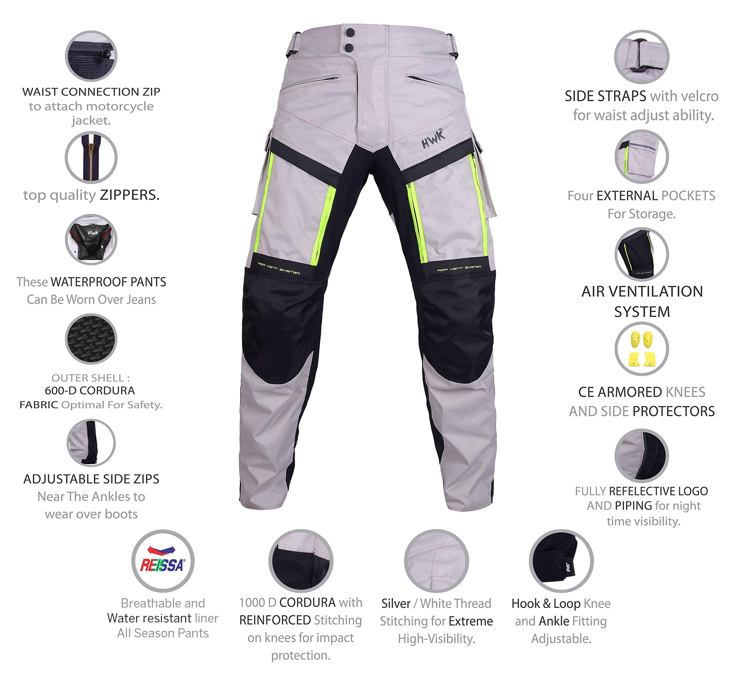 Hwk Motorcycle Pants Cargo Pants Work Pants For Men Dirt Bike Adventure Dualsport Racing Riding Rain Waterproof Pant Hi-Vis 4-Se