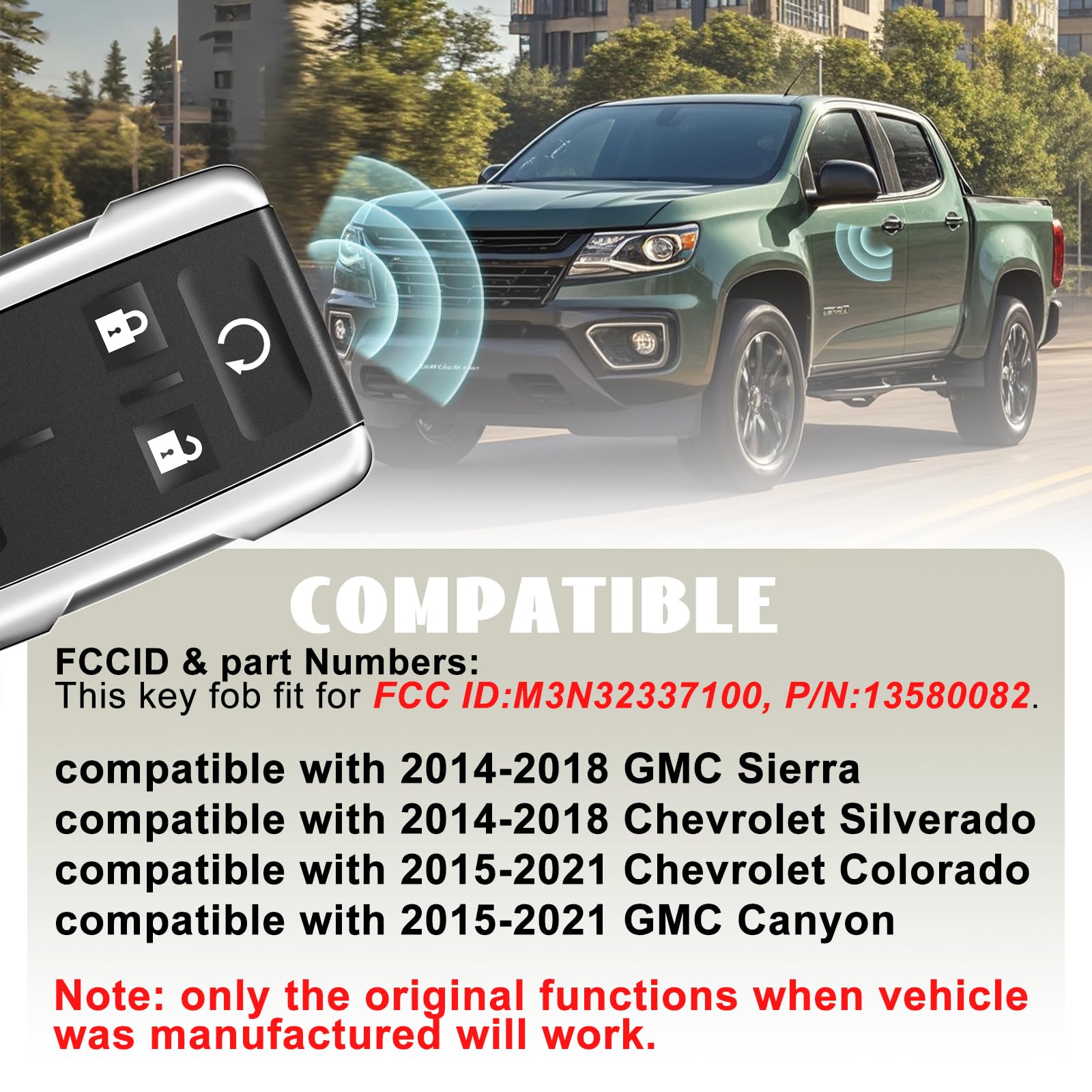 Nrgedzam 2Pcs 4 Buttons Car Remote Key Fob Compatible For 2014-2018 Gmc Sierra Chevrolet Silverado 1500 2500 3500, Chevrolet Col