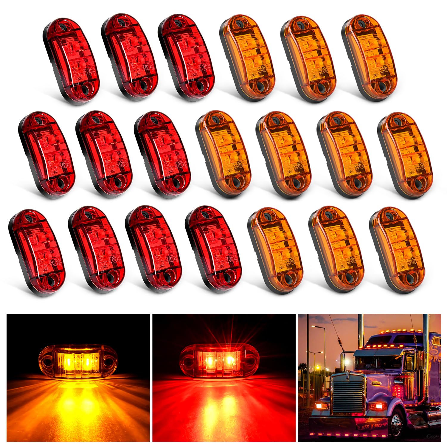 Nilight 2.5Inch Oval Side Marker Light 20PCS 2 Diode LED Trailer Indicator Clearance Lights Waterproof Surface Mounted for 1030
