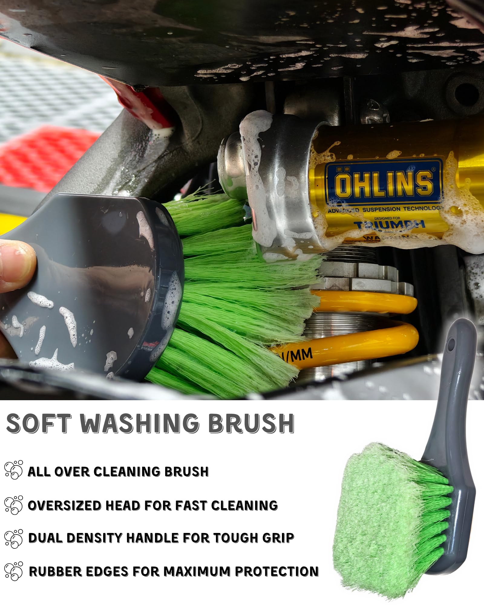 oesee Motorcycle Cleaning Kit - 8 Pack with Chrome Safe Products, Brushes & Towels - Model MCK008, Grey