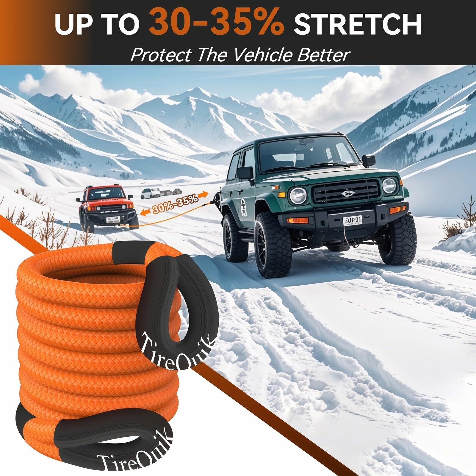 Kinetic Recovery Rope 1.26'' x 30ft 55000lbs Heavy Duty Offroad Snatch Strap with 2 Soft Shackles, Kinetic Tow Rope Recovery Kit