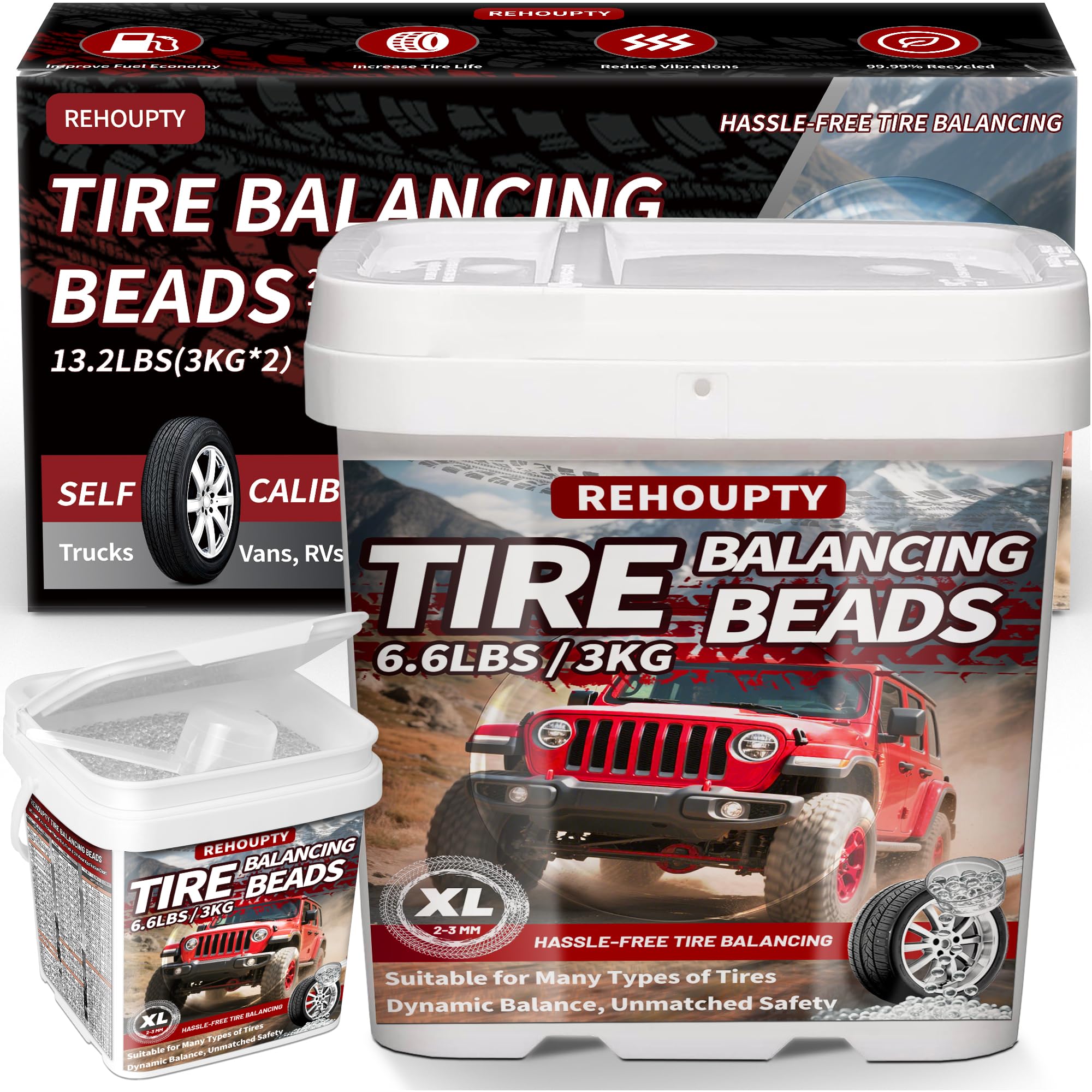 REHOUPTY Tempered Glass Tire Balancing Beads 13.2LBS (3KG*2 Bulk Tub), Tire Balance Beads for Truck Tires, Trailers, Off-Road Ve