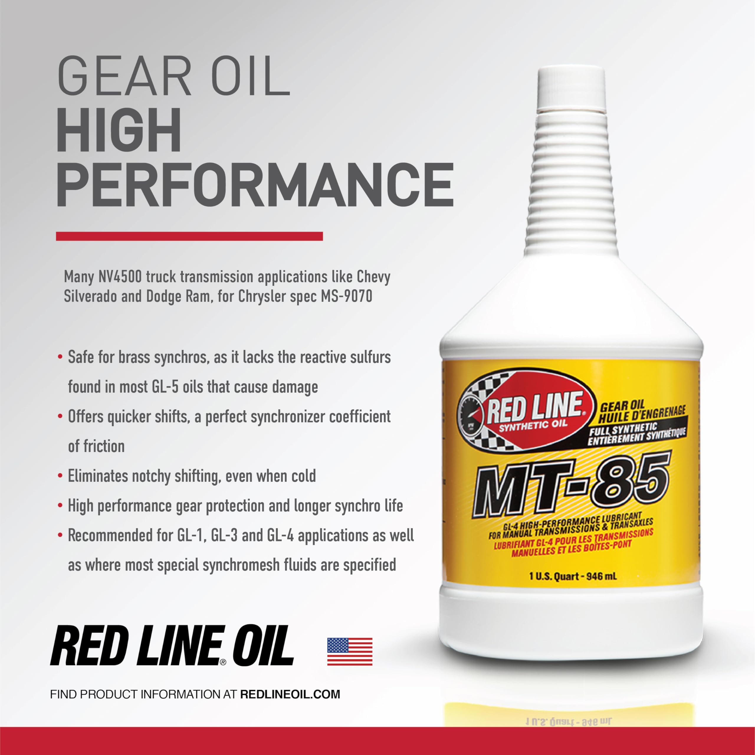 Red Line MT-85 Manual Transmission Gear Oil 75W85 GL-4 - 1 Gallon
