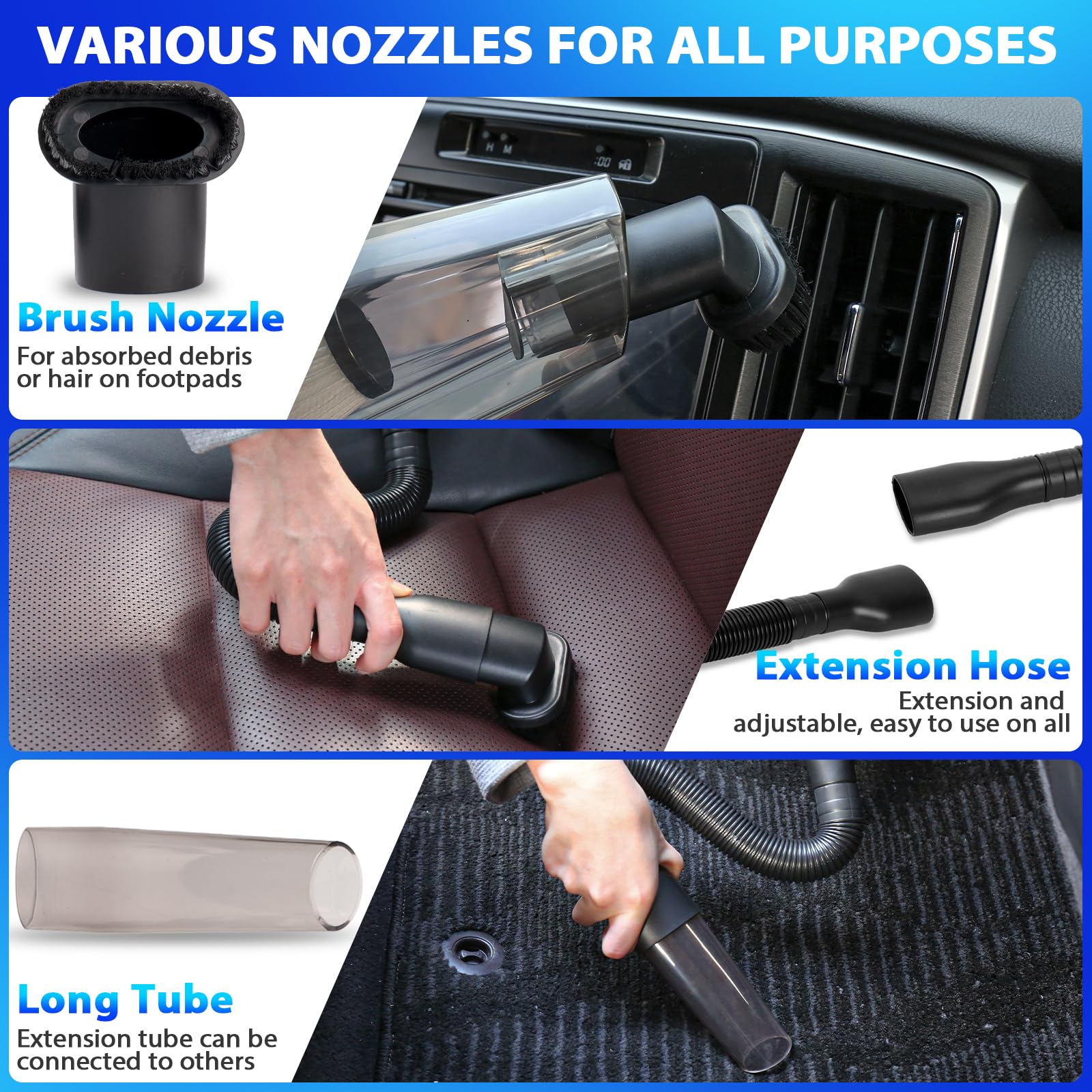 THINKWORK Car Cleaning Kit - 8000PA Vacuum & 7Pcs Detailing Brush Set - Gray, Model W6200