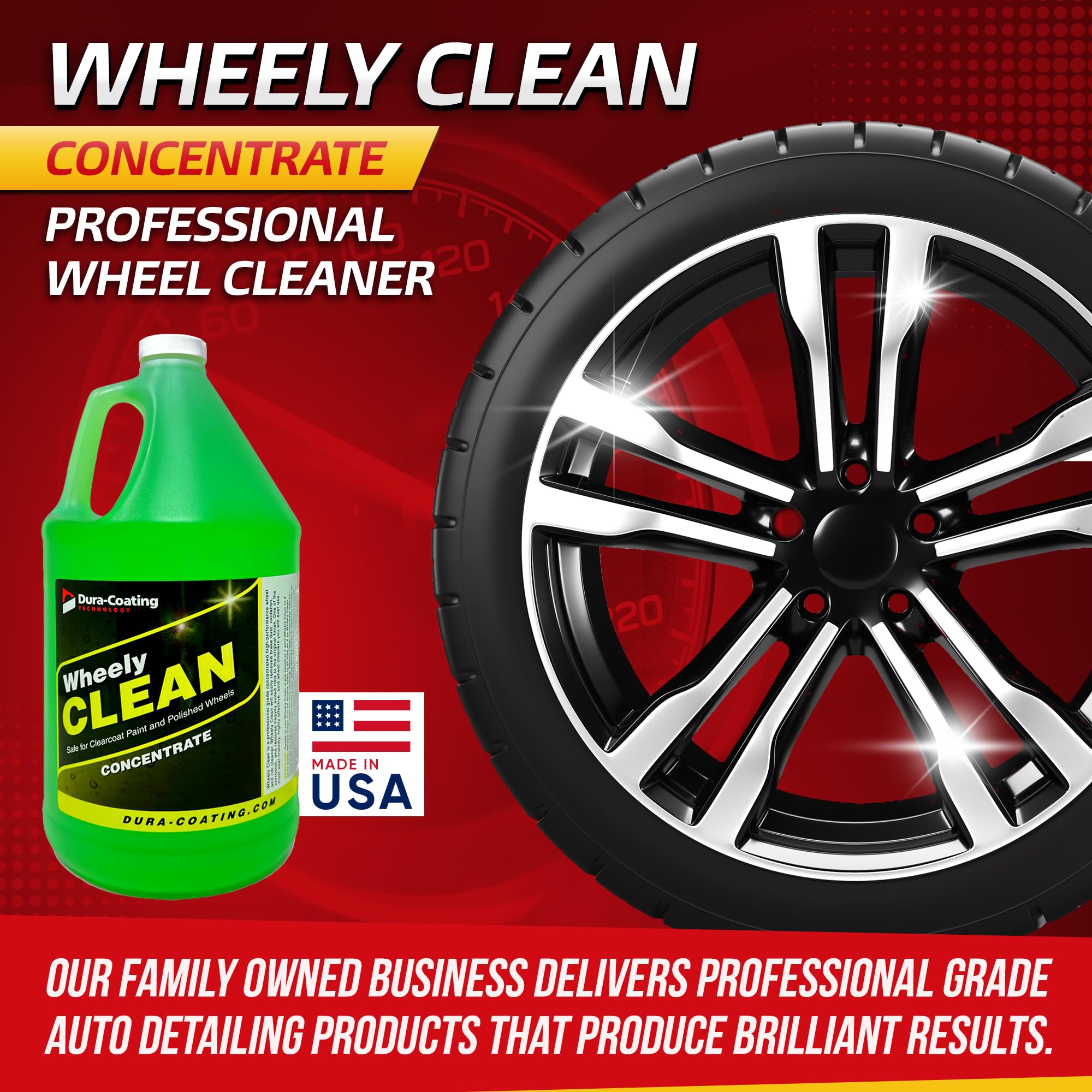 DURA-COATING TECHNOLOGY Wheely Clean Concentrate - Chrome & Aluminum Wheel Cleaner Spray - 1 Gallon - Professional Tire Shine Solution