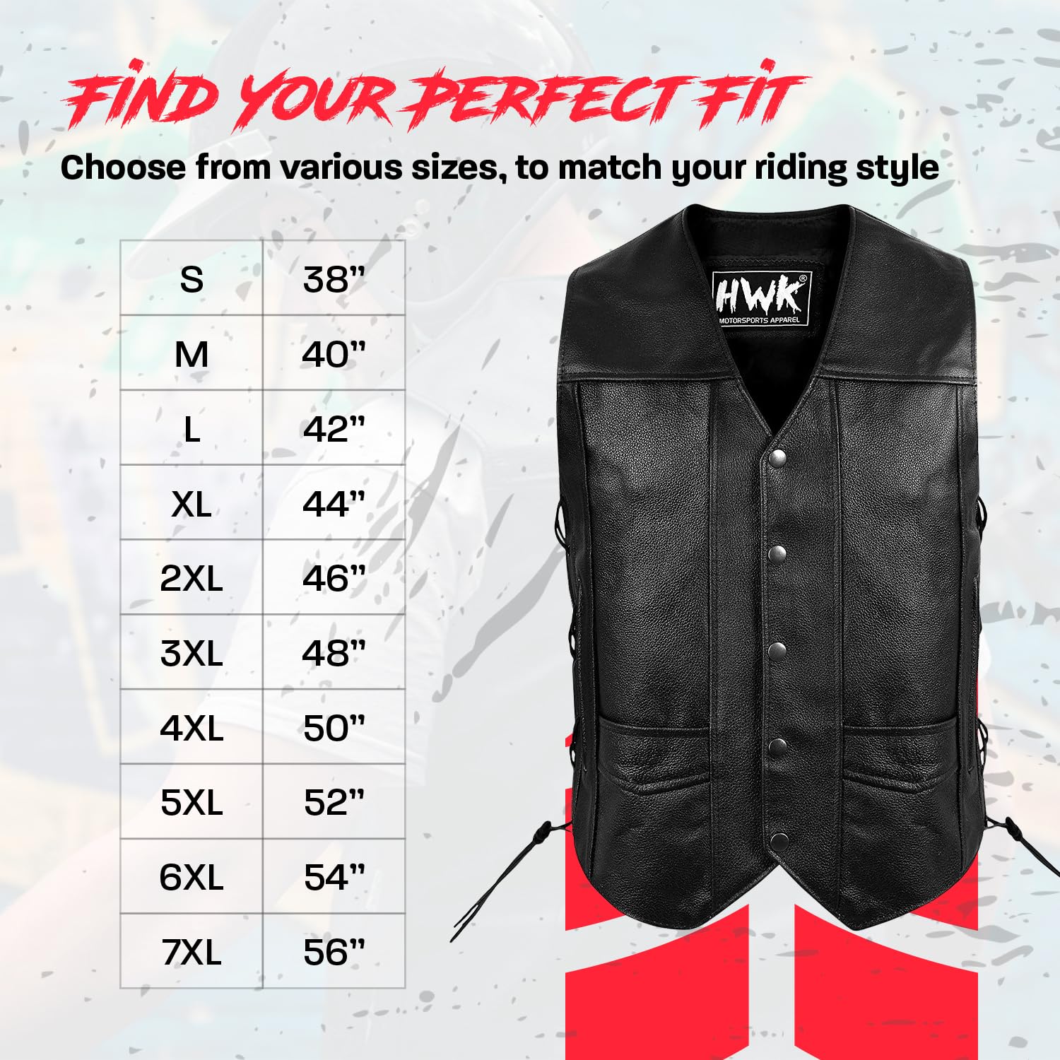 HWK Leather Motorcycle Vest for Men & Women, Black Genuine Leather, Medium, with Concealed Carry Gun Pocket, 100% Polyester Lining