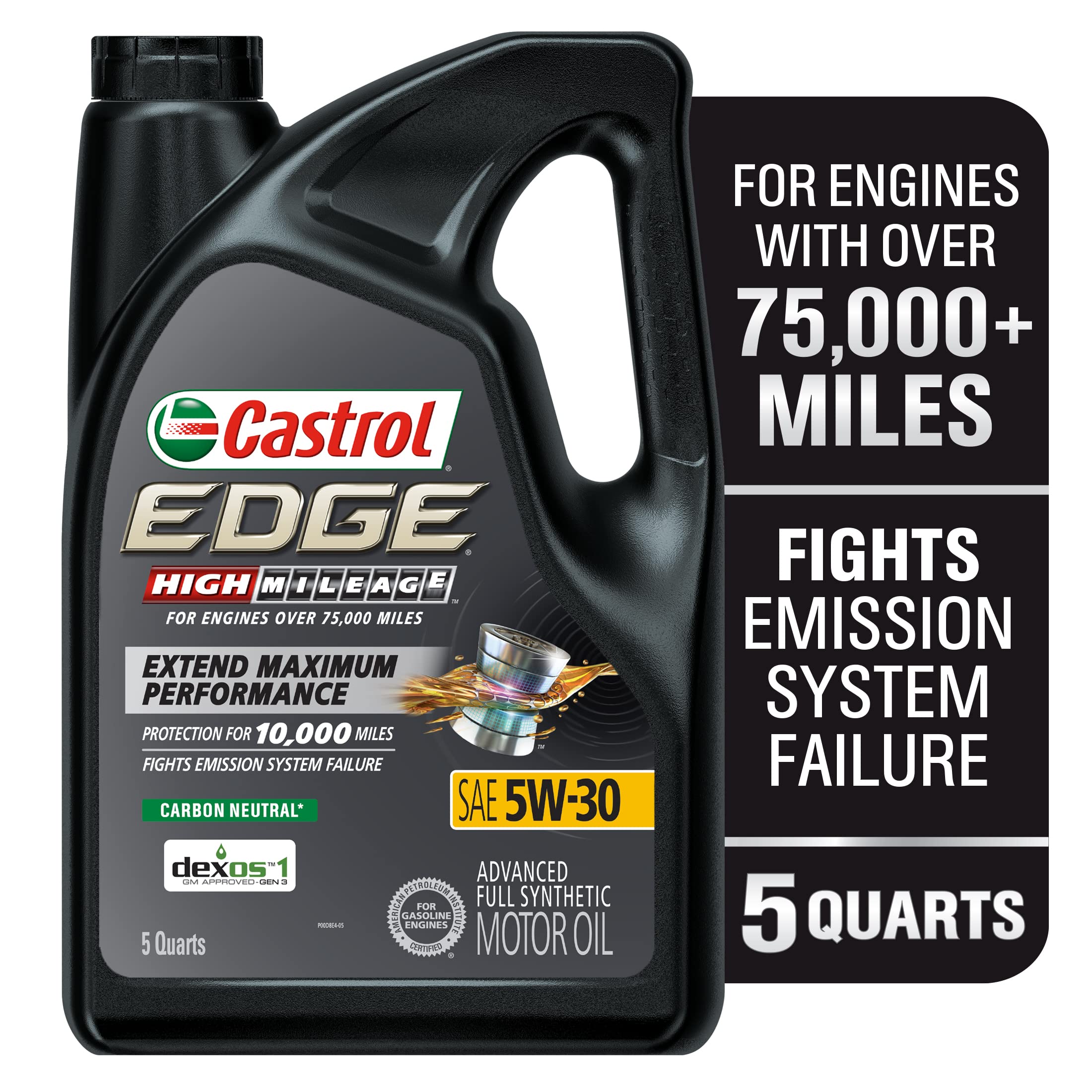 Castrol Edge High Mileage 5W30 Advanced Full Synthetic Motor Oil, 5 Quarts