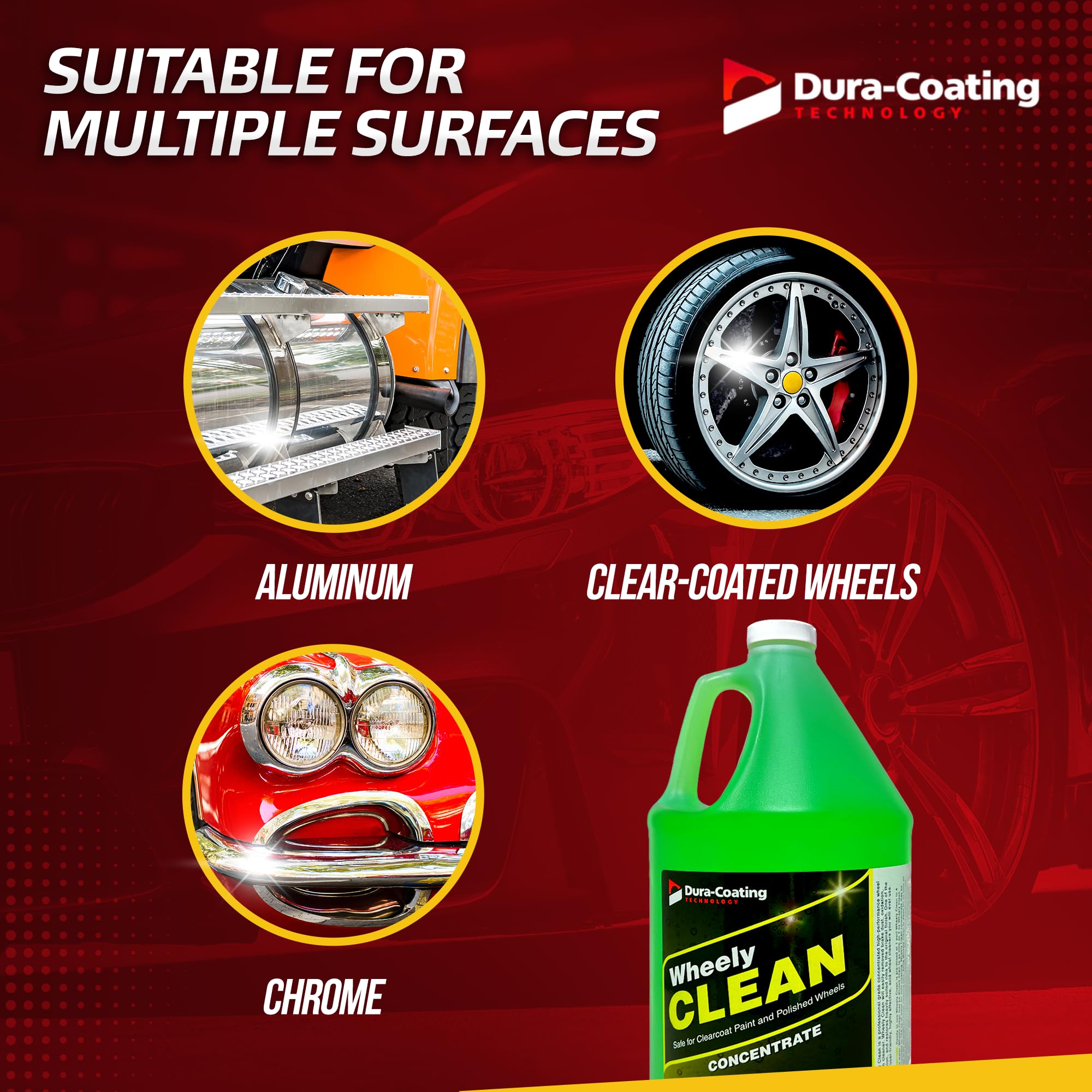 DURA-COATING TECHNOLOGY Wheely Clean Concentrate - Chrome & Aluminum Wheel Cleaner Spray - 1 Gallon - Professional Tire Shine Solution