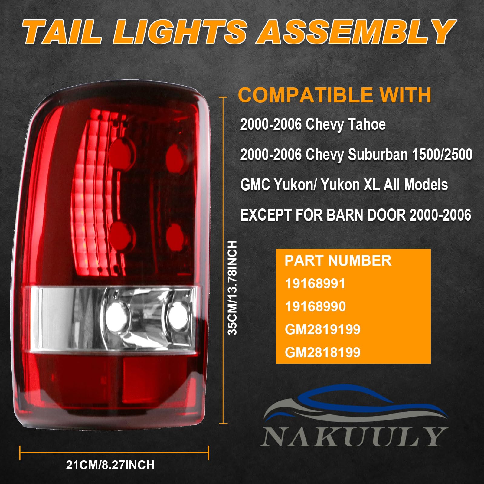 Nakuuly Tail Light Compatible With 2000-2006 Chevy Suburban 1500 2500 Tahoe GMC Yukon XL Denali Driver and Passenger Side Tailli