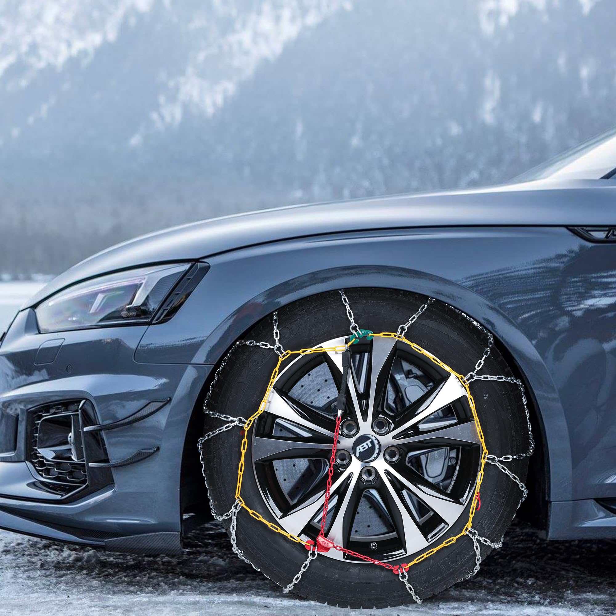 COCO BIRD Snow Chains, Wear-Resistant High Carbon Steel Anti Slip Tire Chain for Passenger Cars, Pickups, and SUVs, Set of 2 (KN