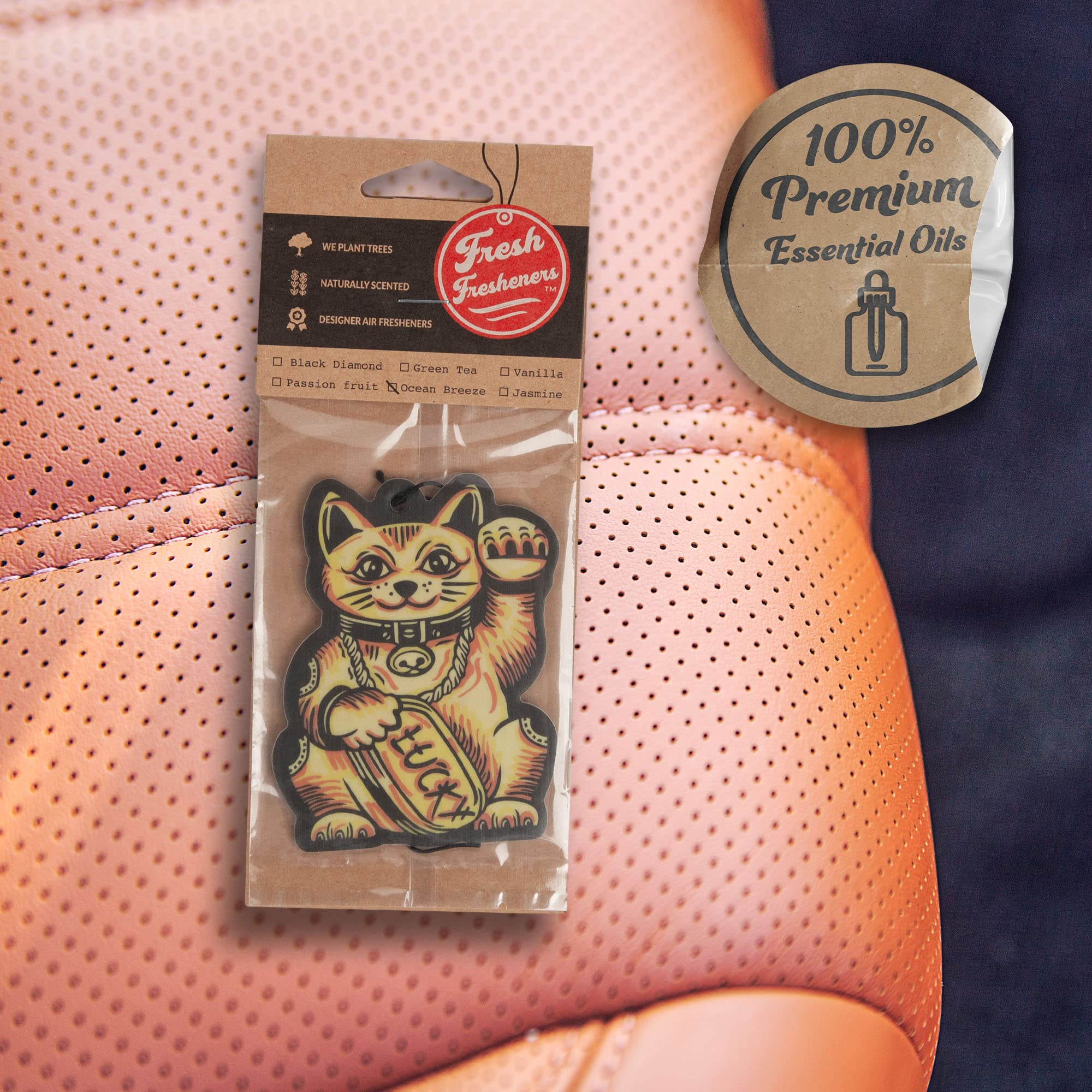 Lucky Cat Car Air Freshener 3 Pack Scented With Essential Oils (3 Pack)