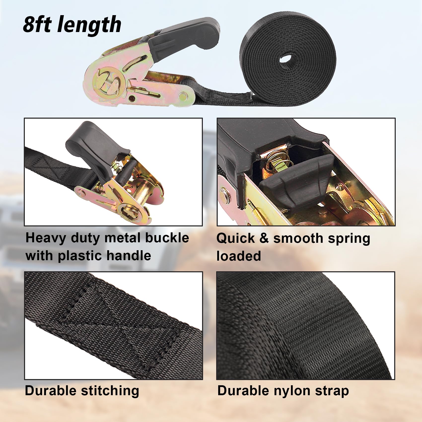 Masterwise Endless Ratchet Strap, Black Ratchet Straps Heavy Duty Tie Down Straps 1 Inch Simple Strap for Motorcycles, Trailer,