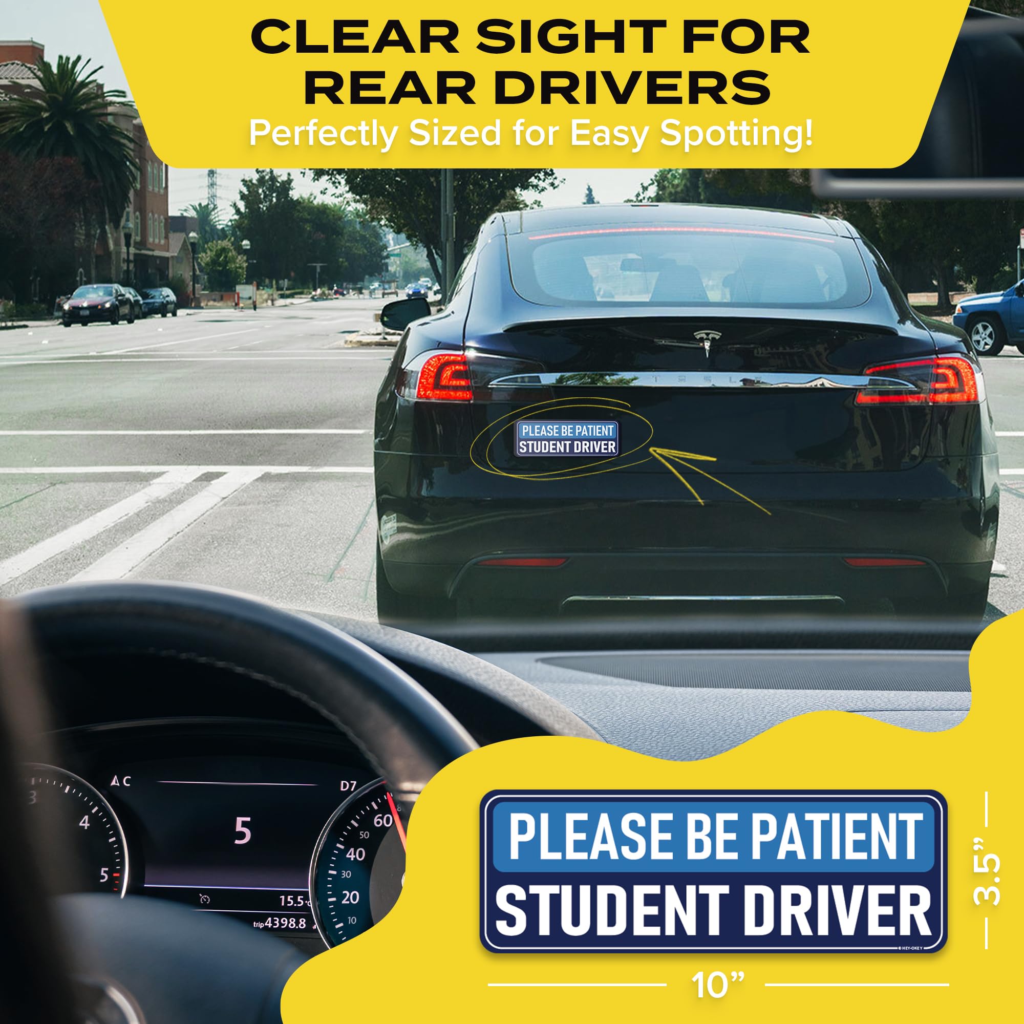 Student Driver Magnet For Car - 3-Pack Colorful Please Be Patient Reflective Magnetic Bumper Sticker Set - Removable Novice Rook