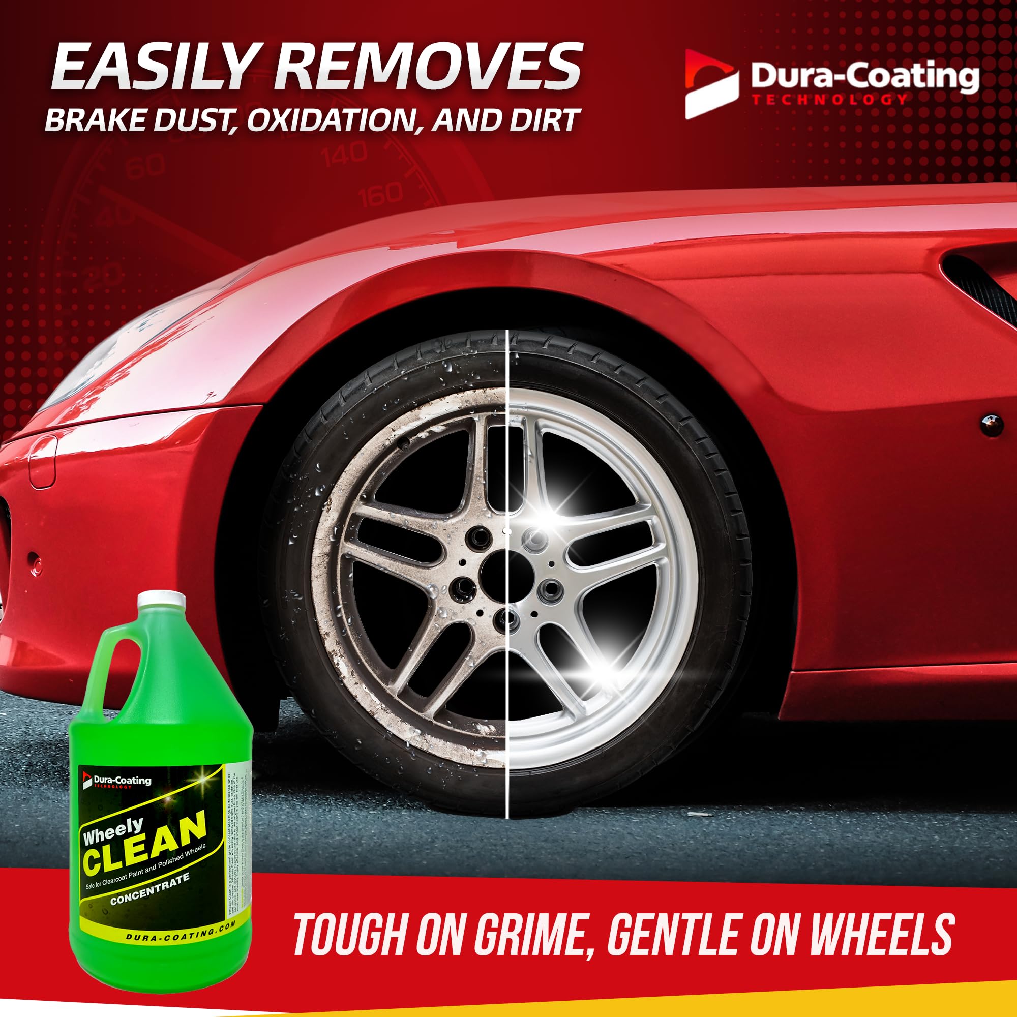 DURA-COATING TECHNOLOGY Wheely Clean Concentrate - Chrome & Aluminum Wheel Cleaner Spray - 1 Gallon - Professional Tire Shine Solution