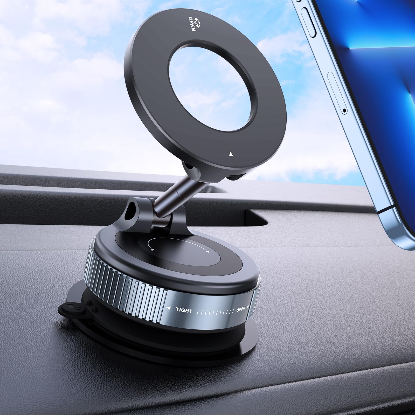 CHDFKKD Upgraded Vacuum Magnetic Car Phone Holder, 360 Rotation Suction Phone Mount, Foldable Magnetic Phone Stand for Your Car/