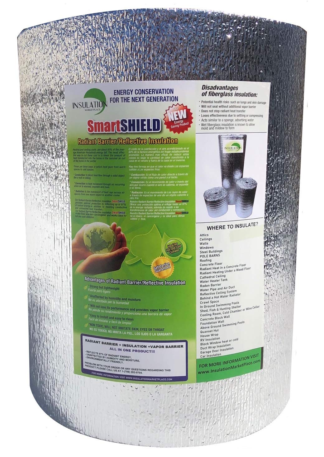 Smartshield -5Mm 48''X25Ft Reflective Insulation Roll, Foam Core Radiant Barrier, Thermal Foil Insulation - Engineered Foil
