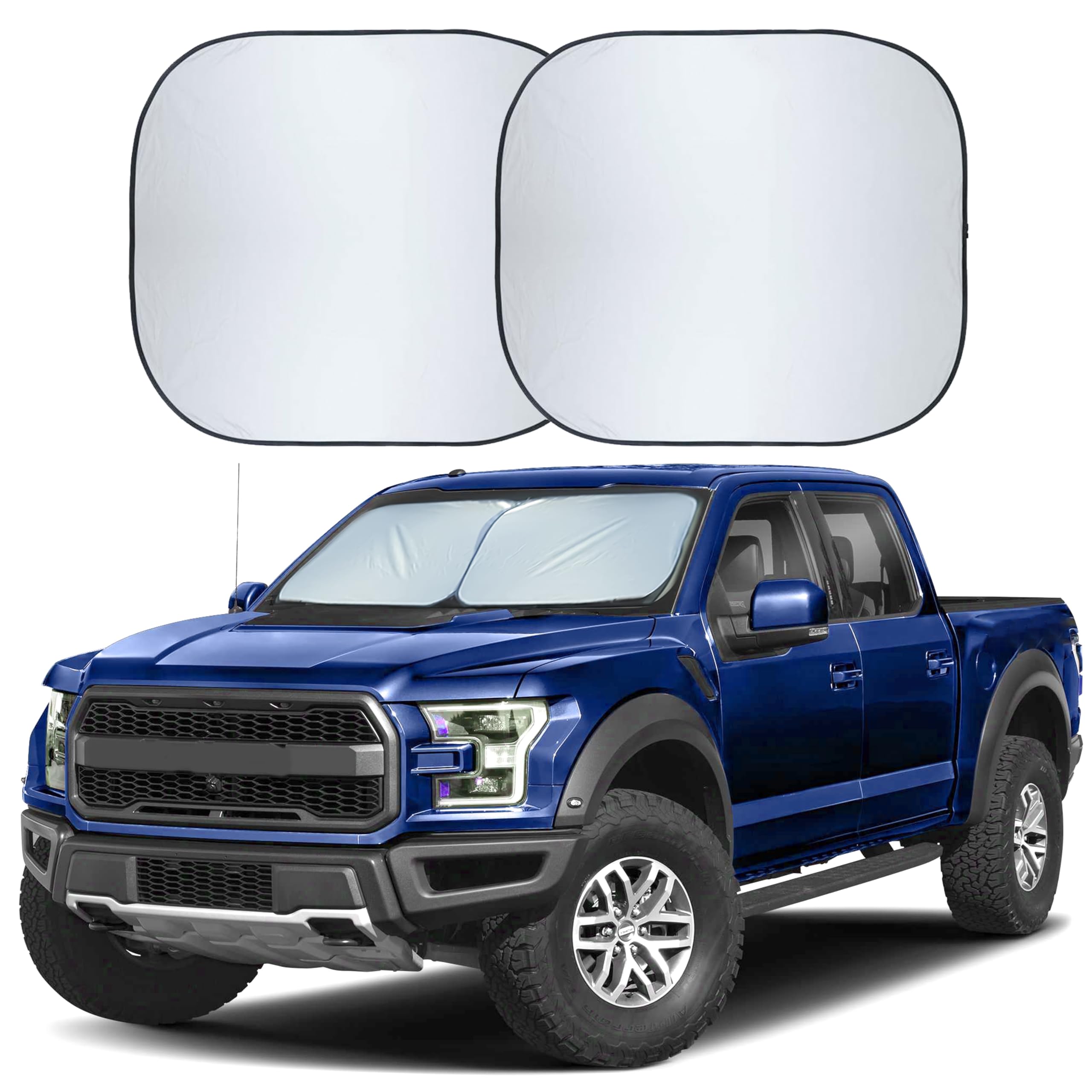 Autovir 2 Piece Truck Windshield Sun Shade Foldable | Front Windshield Shade for Superior Sun, Heat, and UV Rays Protection | Sq