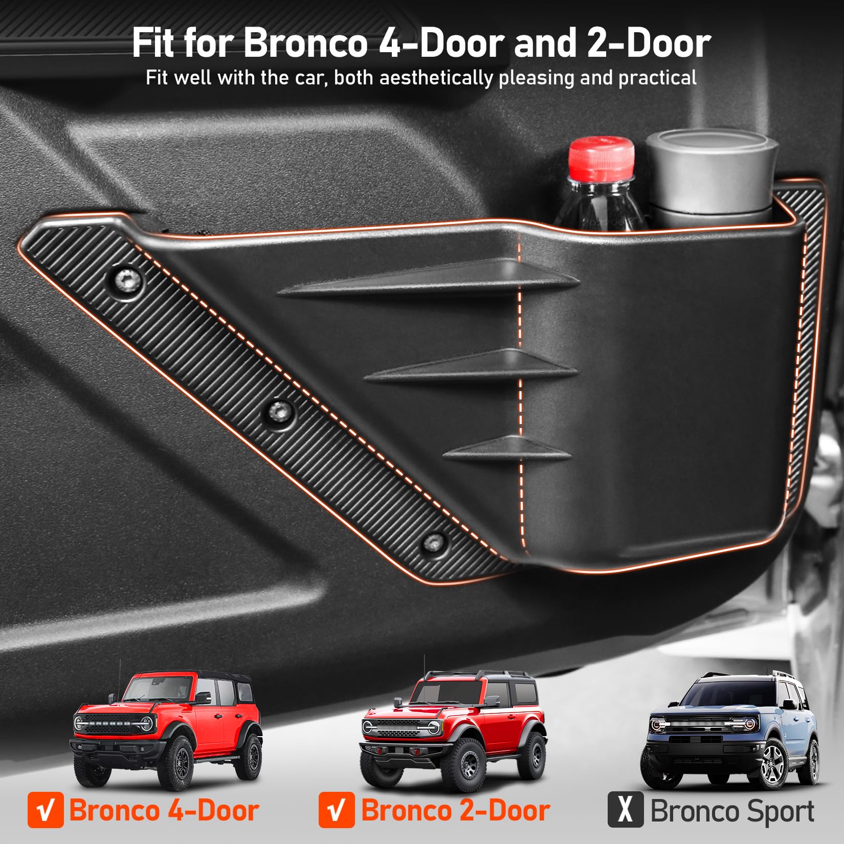 Lepz 2Pcs Front Door Storage Pockets For Ford Bronco Accessories 2024 2023 2022 2021,Door Side Organizer Box Compatible For Bron