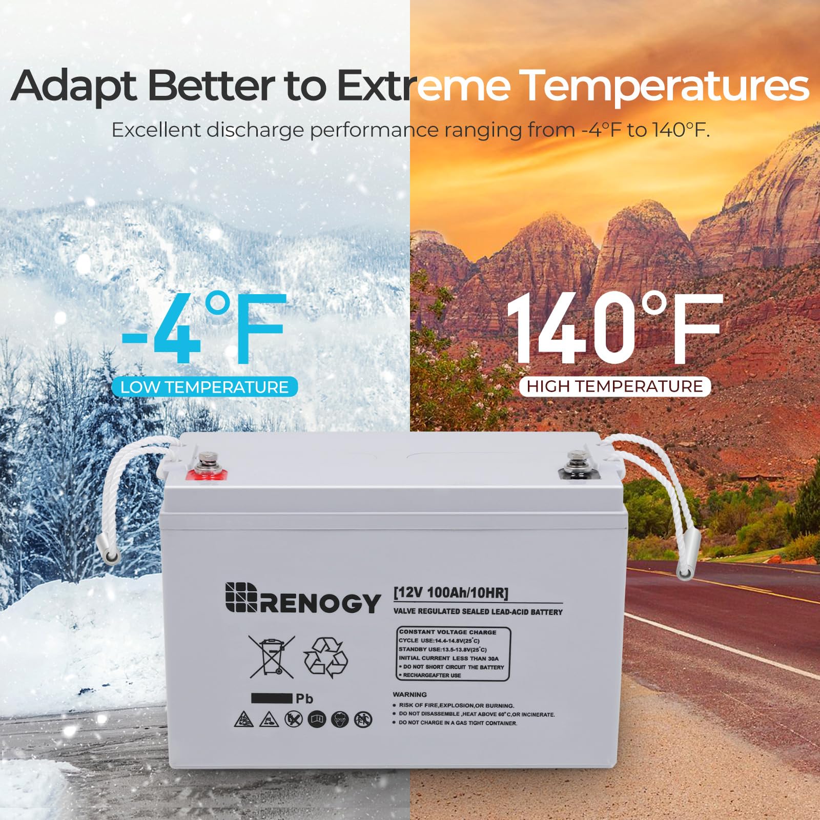 Renogy Deep Cycle Agm 12 Volt 100Ah Battery, 3% Self-Discharge Rate, 1100A Max Discharge Current, Safe Charge Appliances For Rv,
