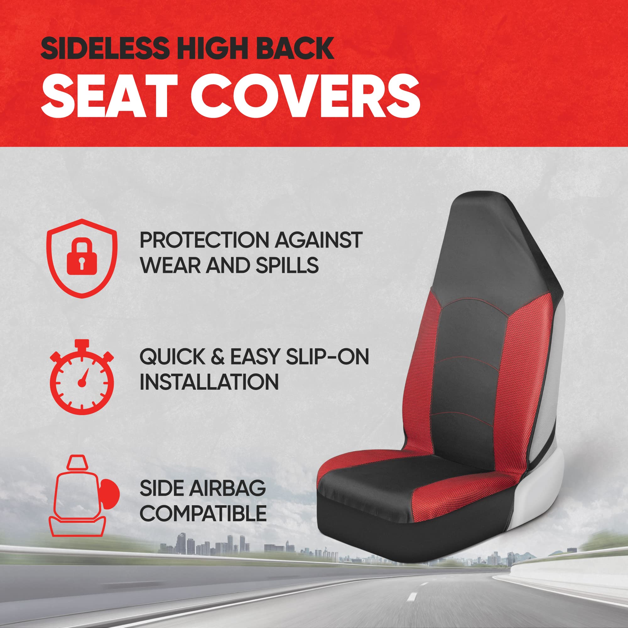 Motor Trend Red Mesh Car Seat Covers For Front Seats - Premium High Back Automotive Seat Covers, Made For Vehicles With Integrat
