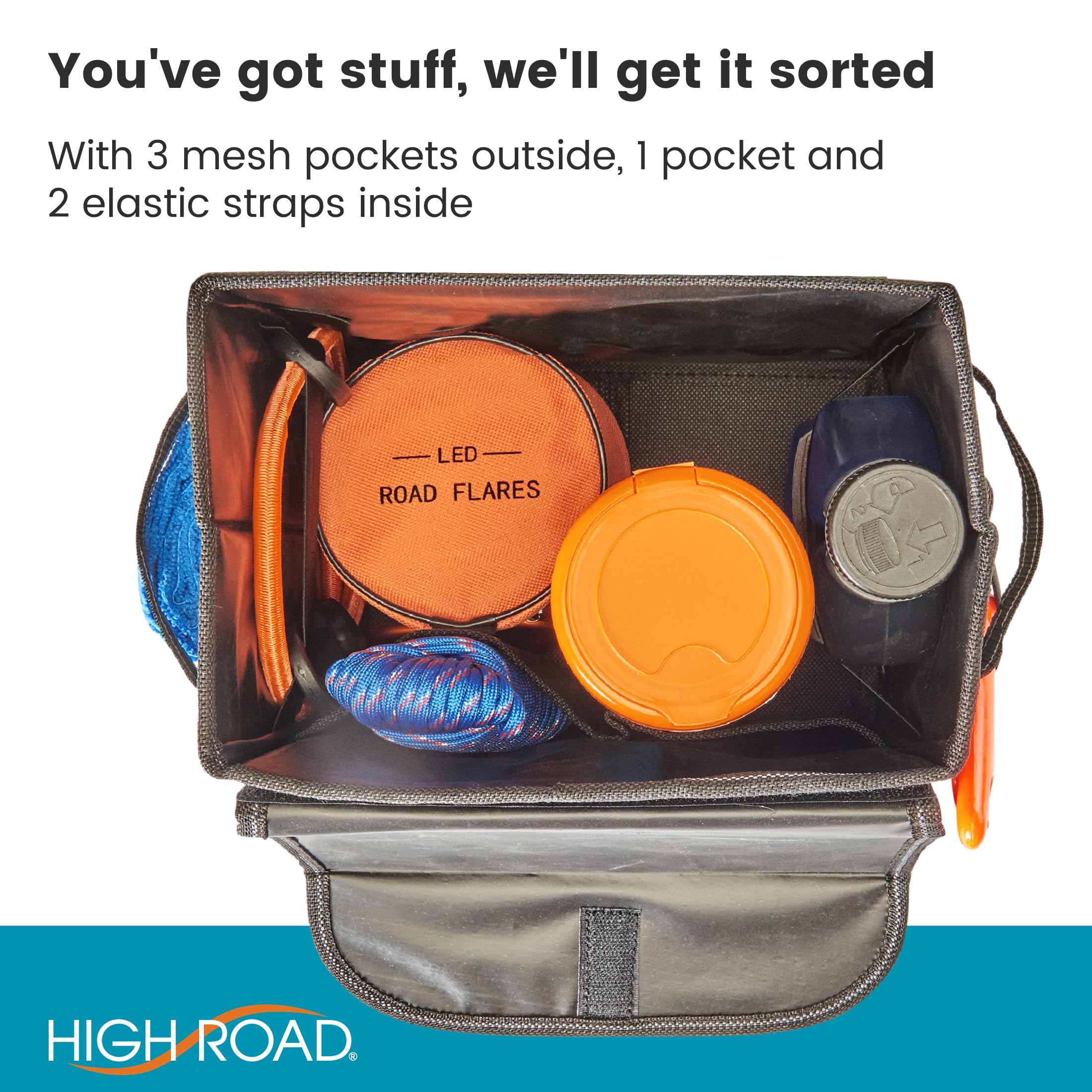 High Road Carganizer Car Storage Organizer With Lid - Multipurpose Small Car Storage Box, Back Or Front Seat Organizer, Auto Con