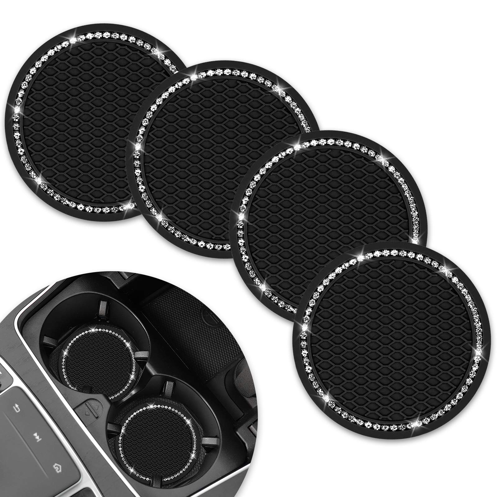 Car Coasters For Drinks,Shanshui Universal Stylish Bling Cup Holder For Vehicle Drinks Coaster Car Interior Accessories (Black/