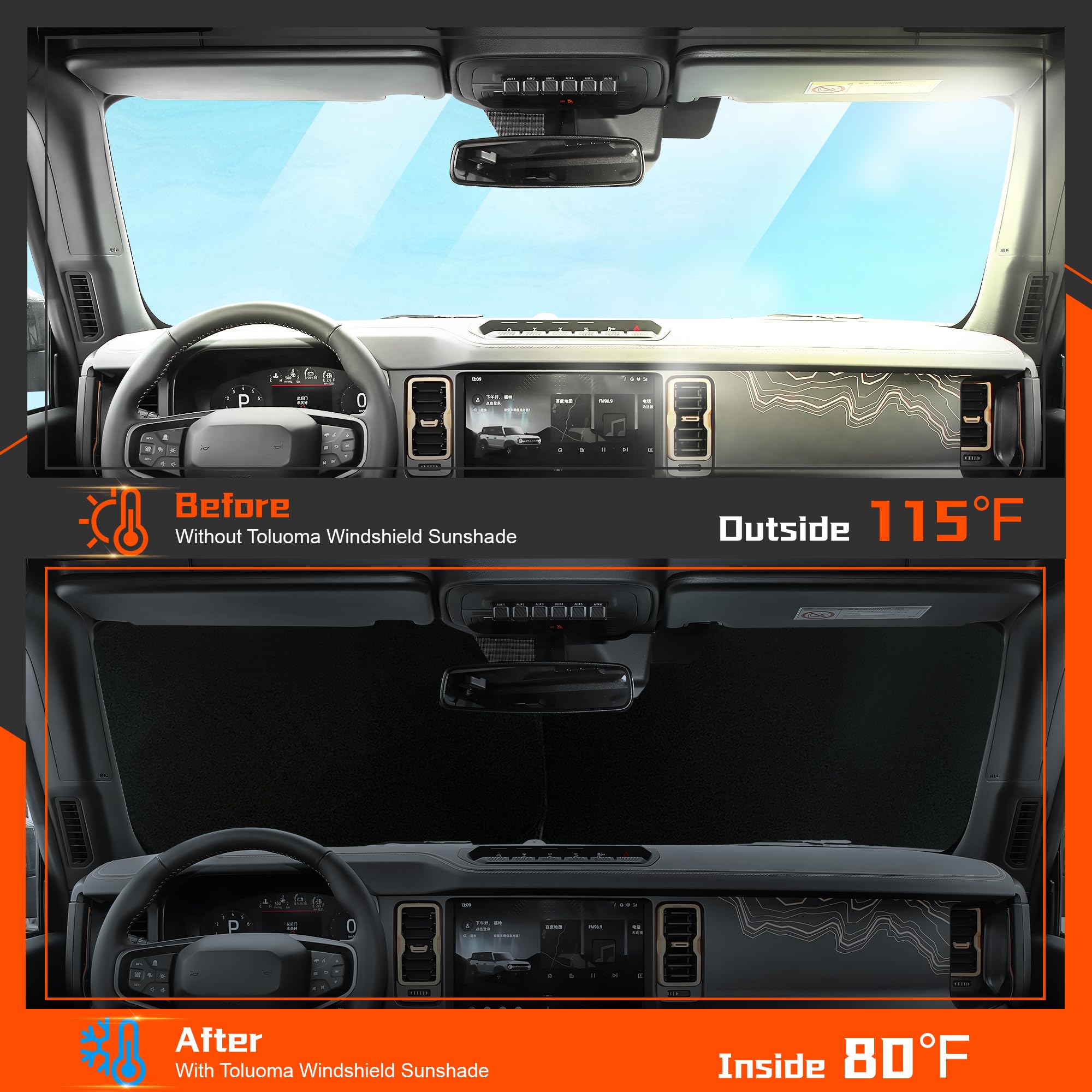 Toluoma Custom Fit Windshield Sun Shade For Honda Odyssey 2011-2017 - Full Coverage, 210T Reflective Fabric, Double-Layer Design