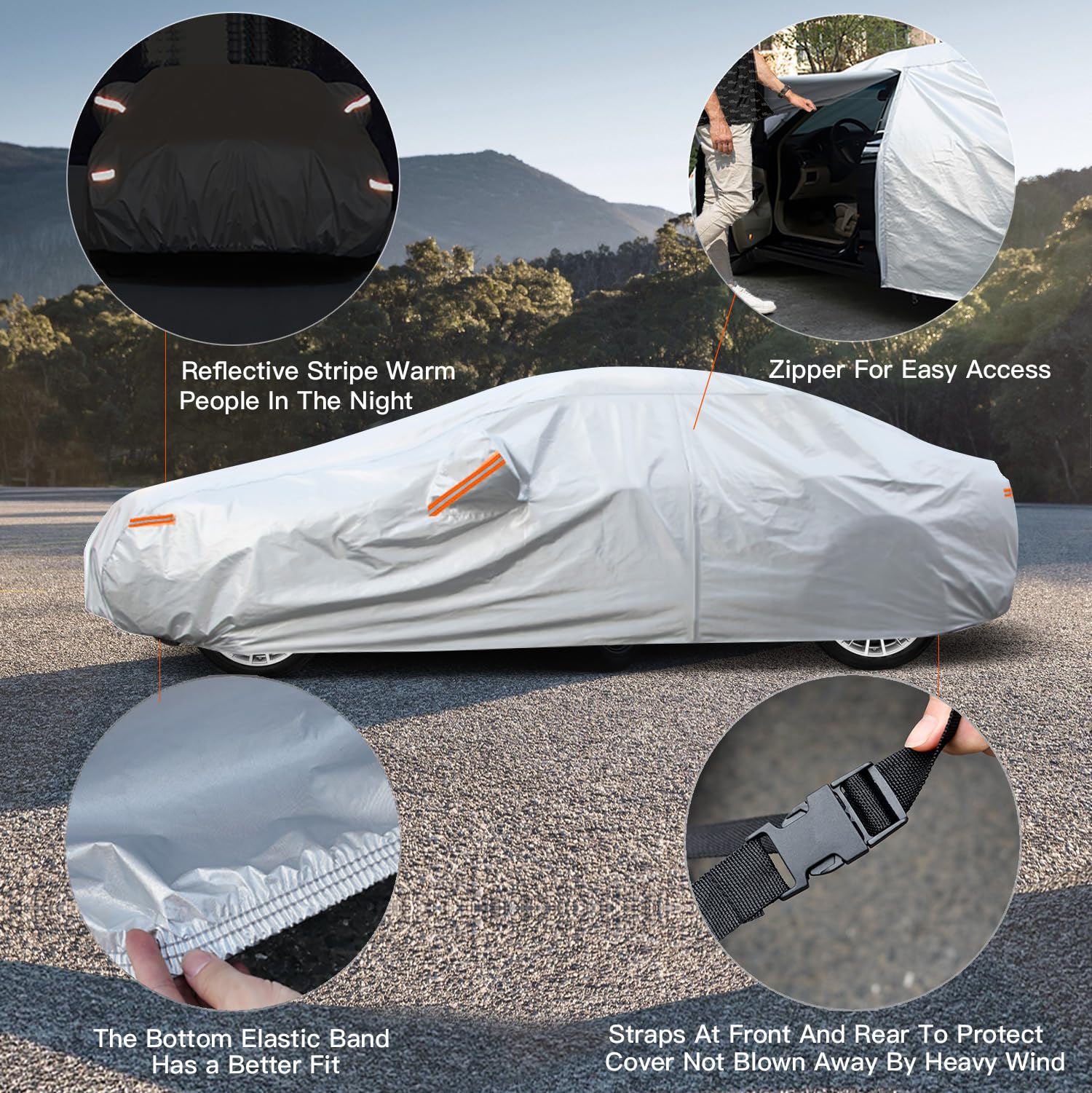 Kayme 6 Layers Car Cover Waterproof All Weather, Outdoor Car Cover Uv Rain Sun Protection, Universal Fit For Bmw E46 E36 E30, Do
