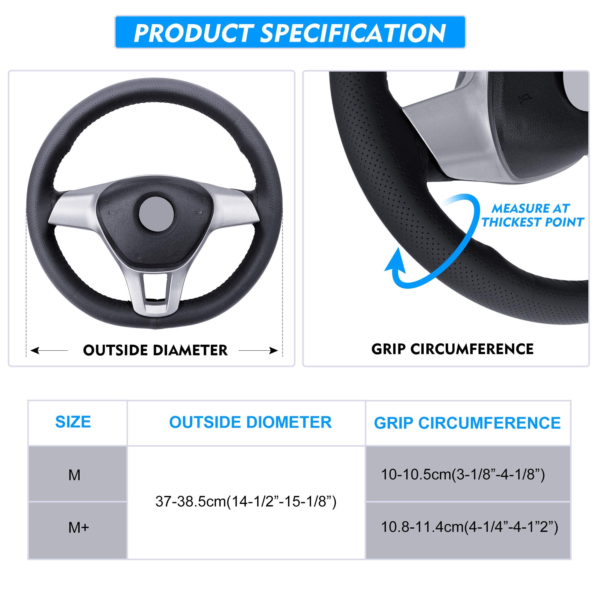 Carodi Leather Steering Wheel Cover, Breathable Non-Slip Design, Soft And Comfortable Feeling, Universal 15 Inch Auto Car Steeri