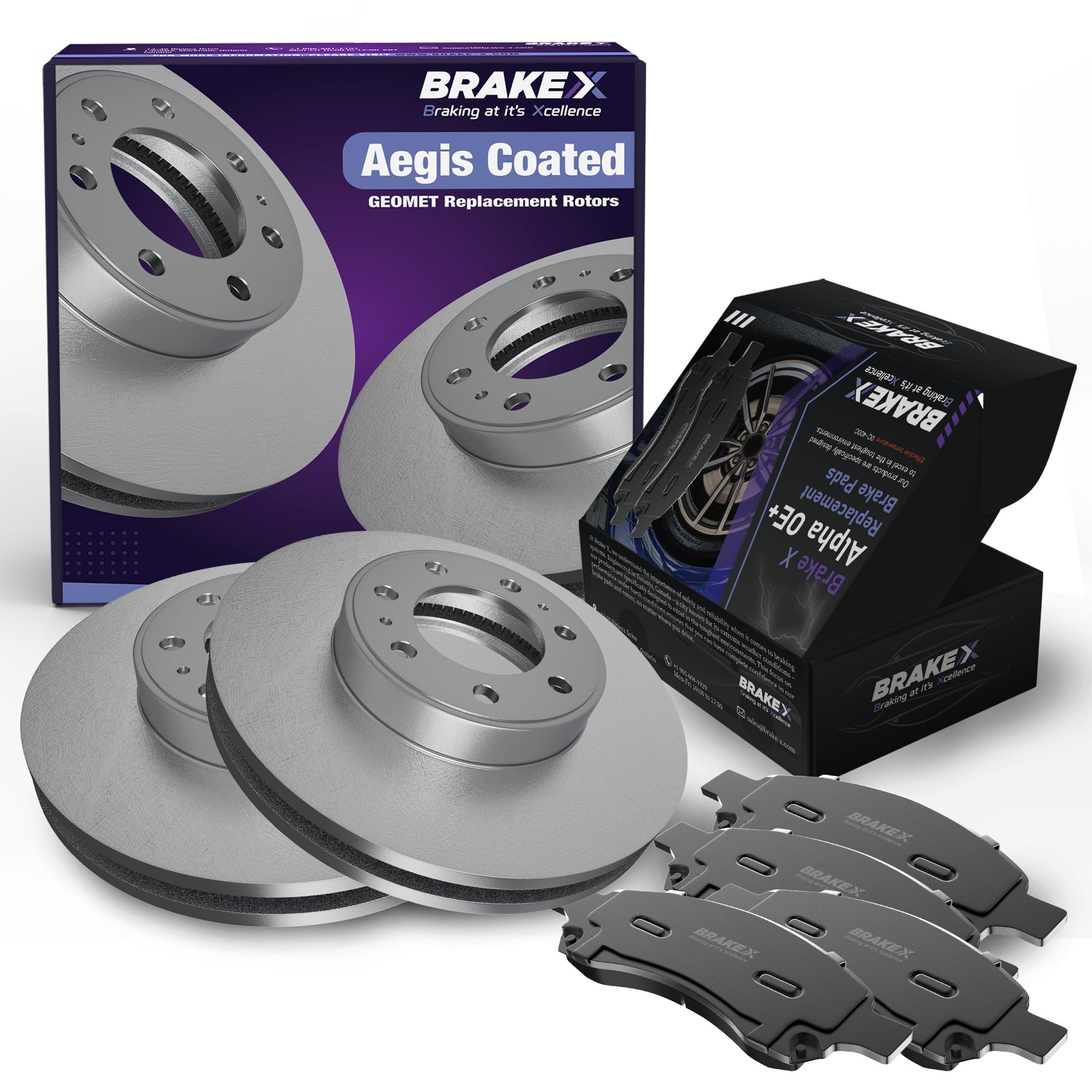 Brake X Rear Brake Pads And Rotors Kit Replacement For 2021 Bmw X1 | Aegis Geomet Coated Rotors And Alpha Ceramic Brake Pads