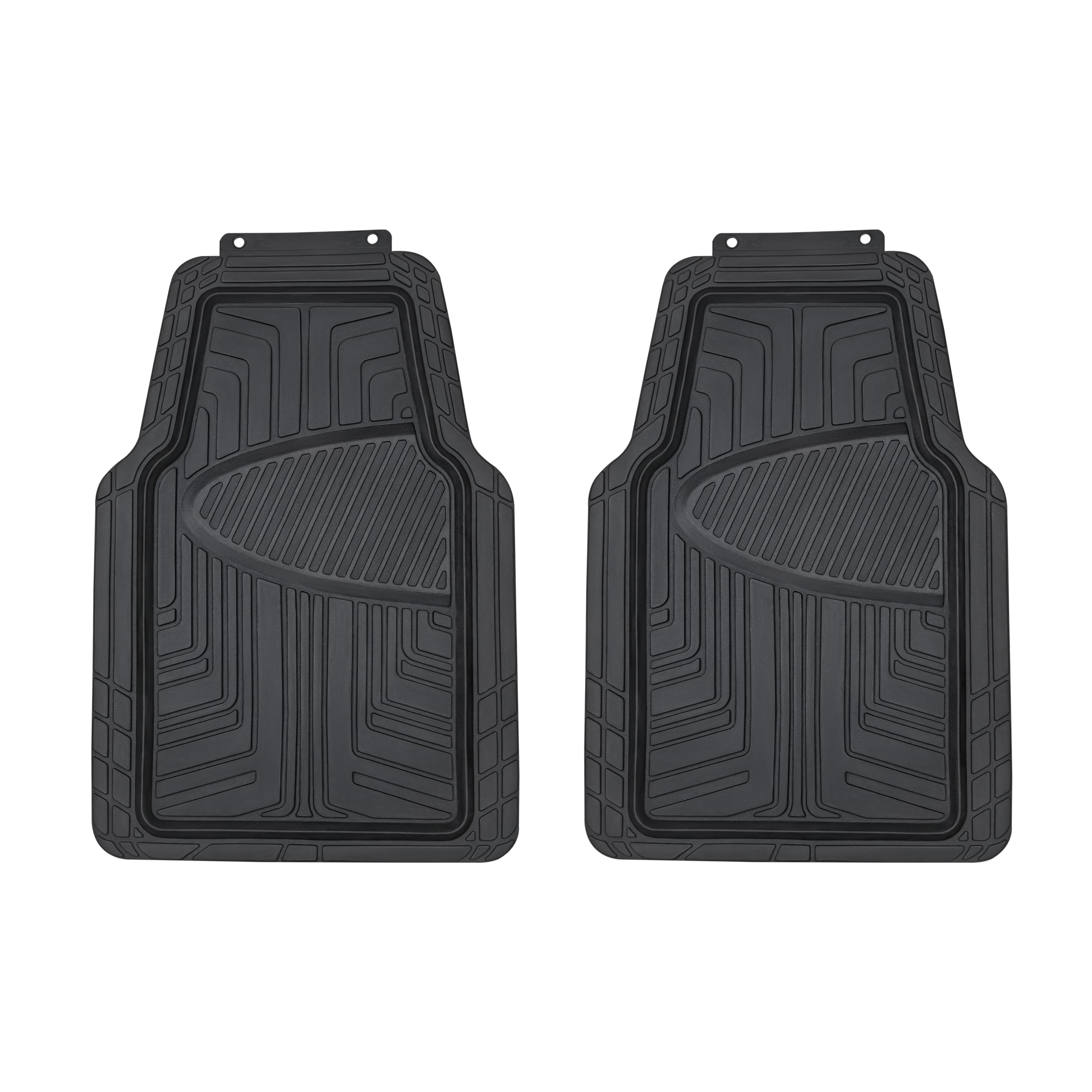Amazon Basics 2-Piece Premium Rubber Floor Mat For Cars, Suvs And Trucks, All Weather Protection, Universal Trim To Fit,Black