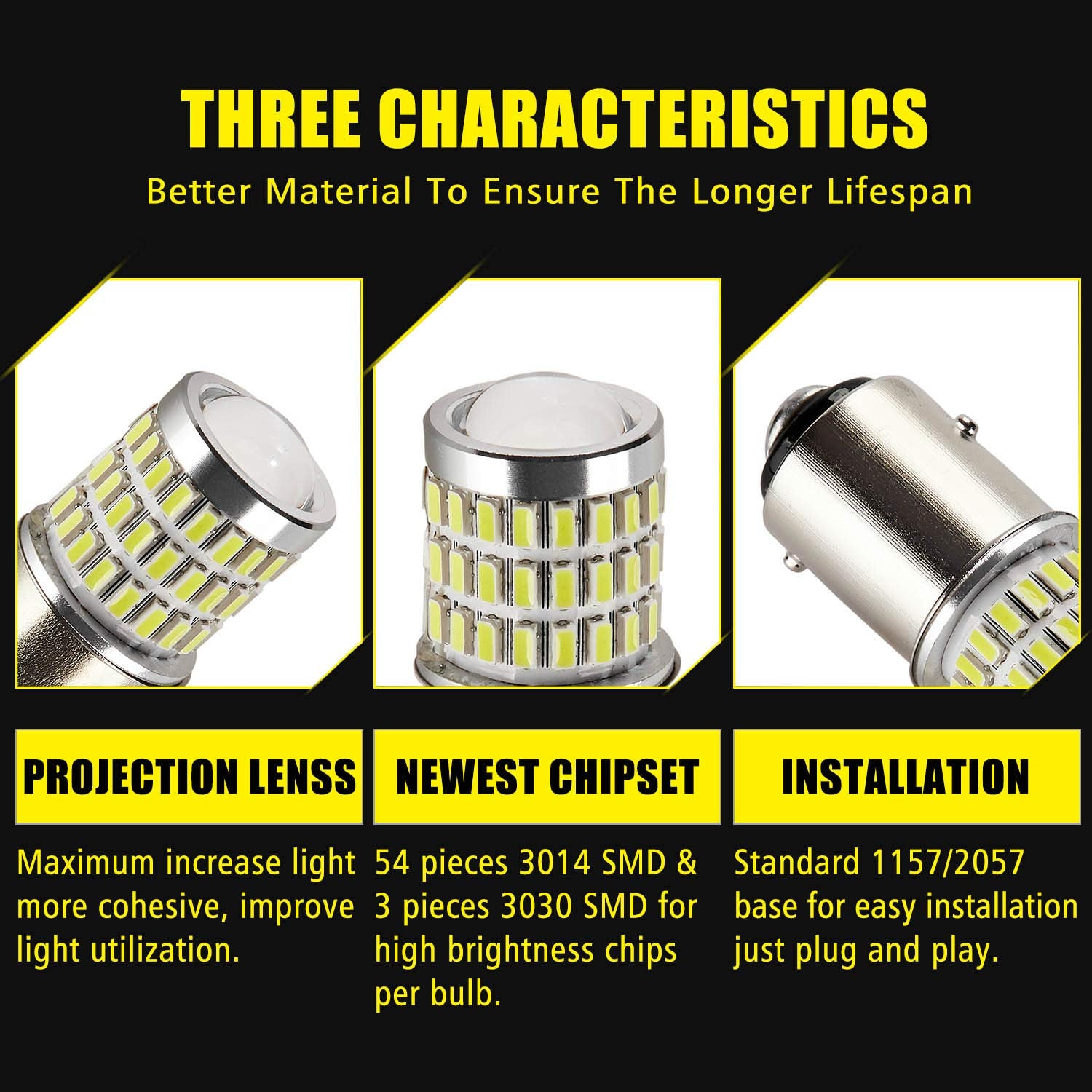 Auxlight 2057 1157 2357 7528 2057A 1157A Led Bulbs Xenon White, Ultra Bright 57-Smd Led Replacement For Back Up/Reverse Lights, Brake/Tail Lights, Turn Signal/Parking Or Running Lights (Pack Of 2)