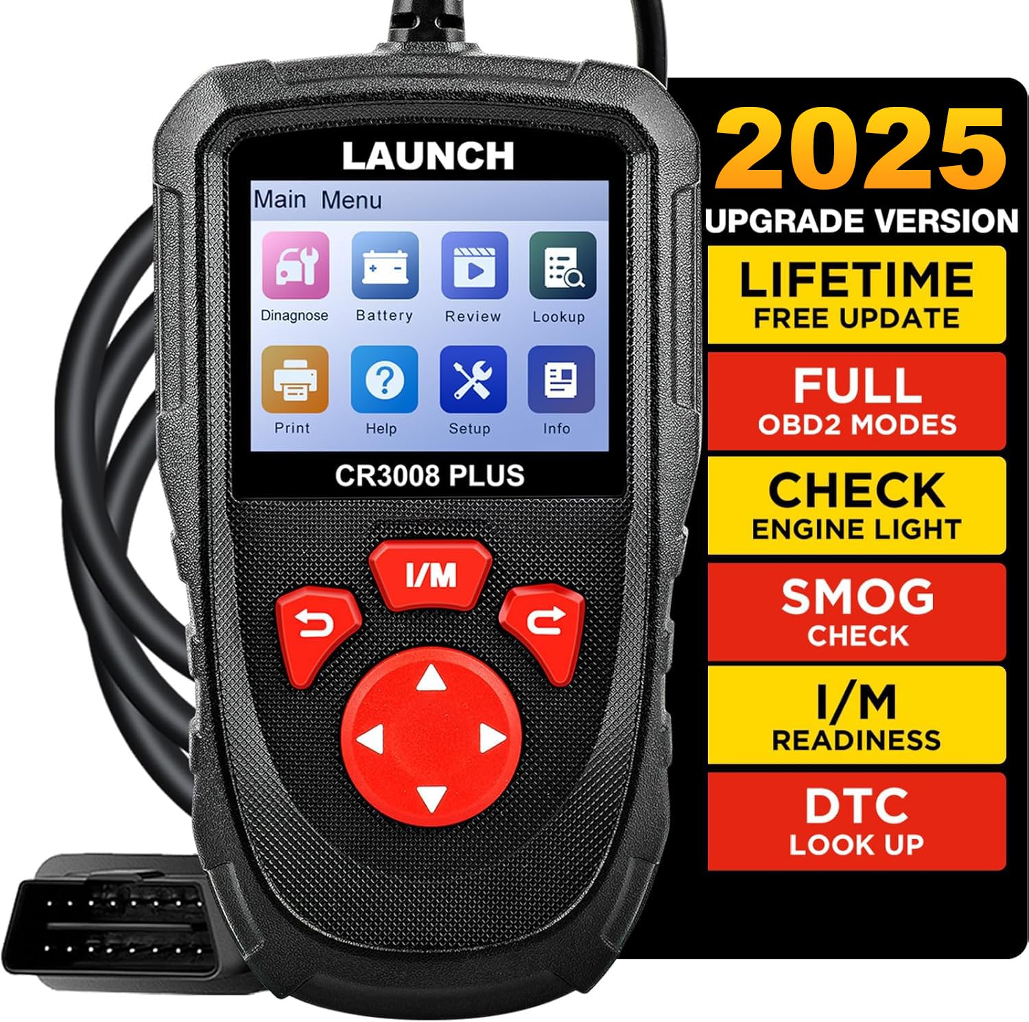 LAUNCH Professional OBD2 Scanner Diagnostic Tool CR3008 Plus,OneKey I/M,Lifetime Update Code Reader,Enhanced Check Engine Code