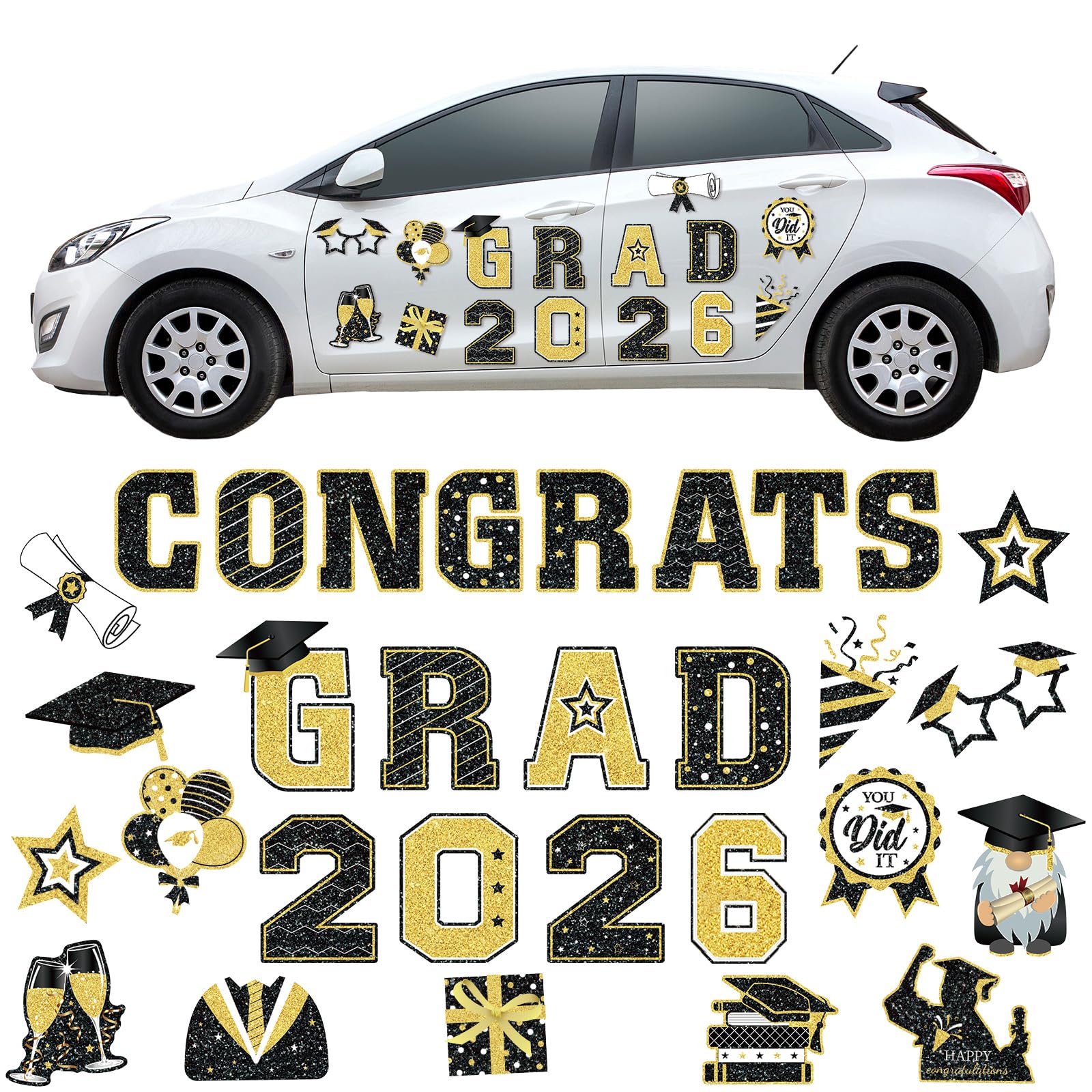 Landhoow 30 Pcs Graduation Car Magnets 2026 Senior Graduation Car Decoration Bumper Sticker Congrats Grad Magnet Magnetic Refrig