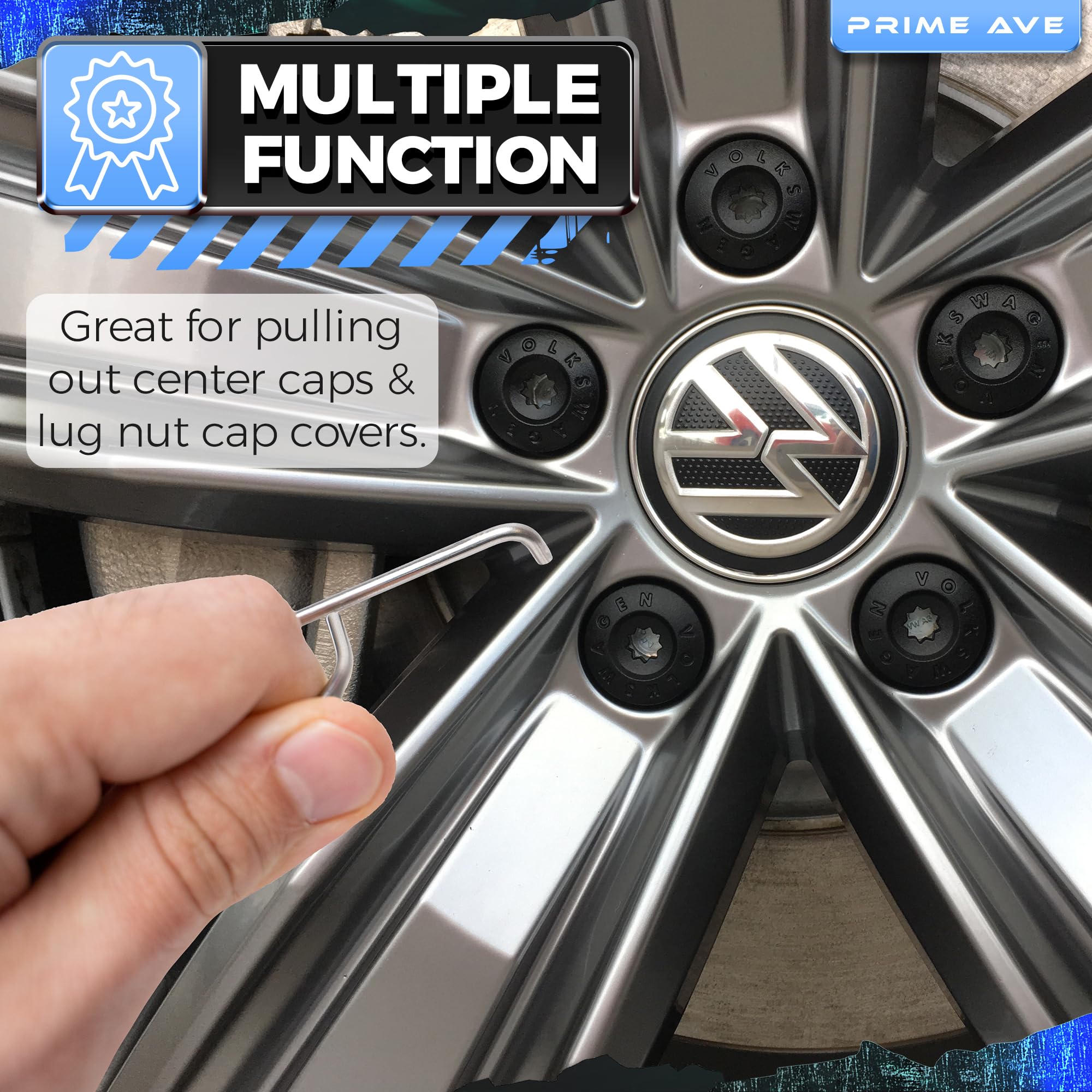 Prime Ave Wheel Lug Nut Cap Cover & Center Cap Removal Tool Set- Plastic & Stainless Steel Lug Nut Pullers Compatible/Replacemen