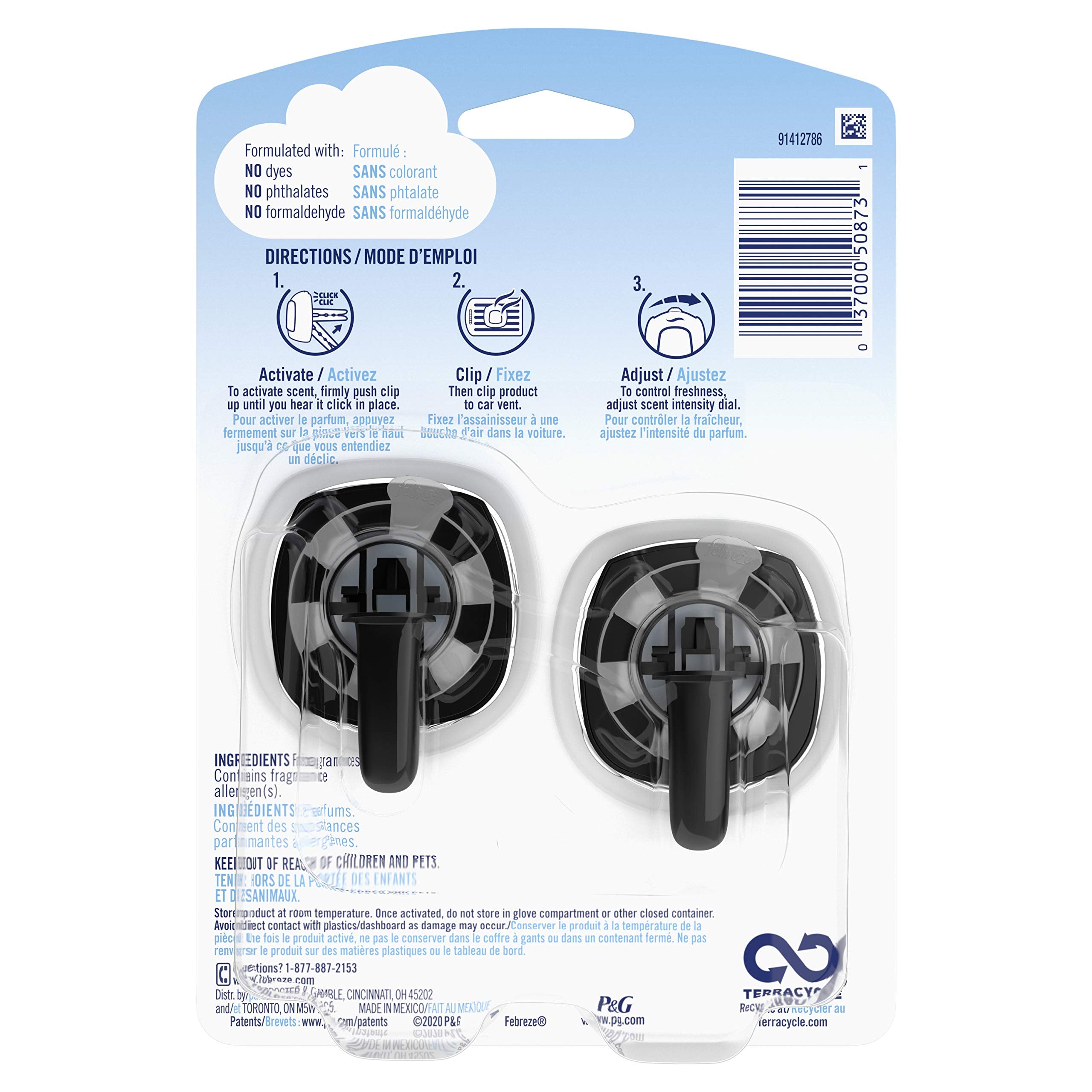 Febreze Car Odor-Eliminating Air Freshener Vent Clips, Ocean, 2 count