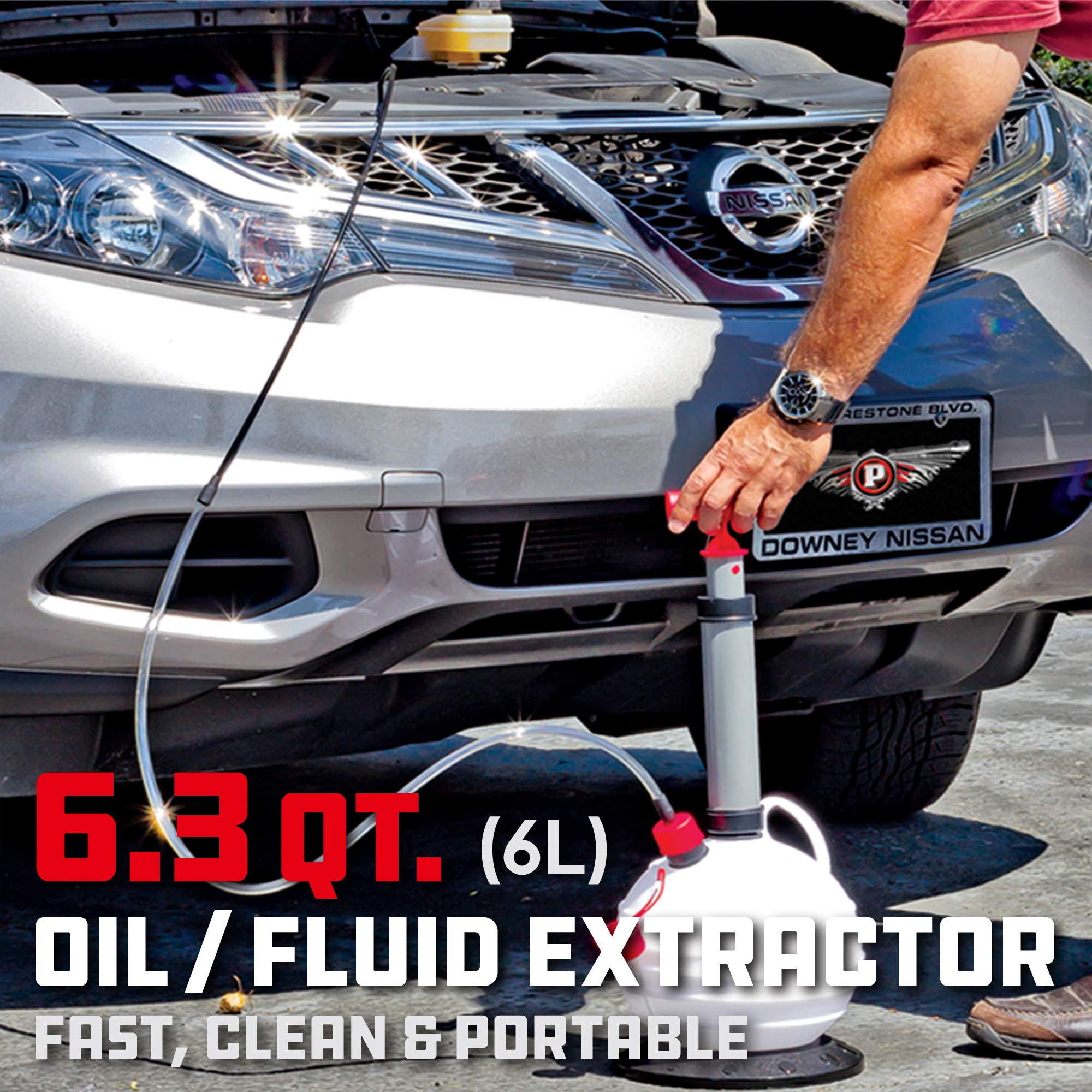 Powerbuilt 6.3 Quart Manual Oil and Fluid Extractor Pump - Black, Model 647570, for Automotive Engine, Transmission, and Radiator Use