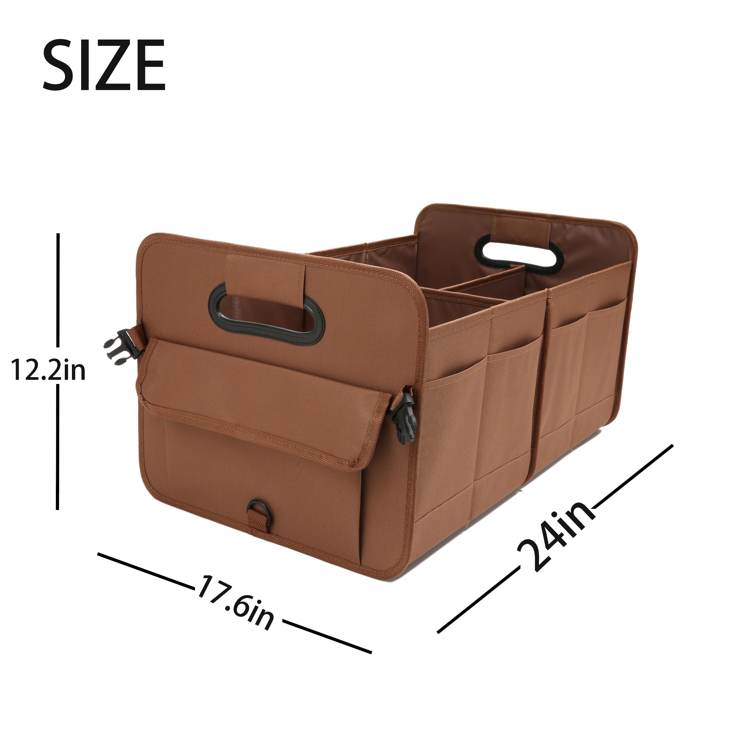 AOKJOY Car Trunk Organizer - Brown, Foldable, Non-slip, Adjustable, 600D Oxford Cloth, Large