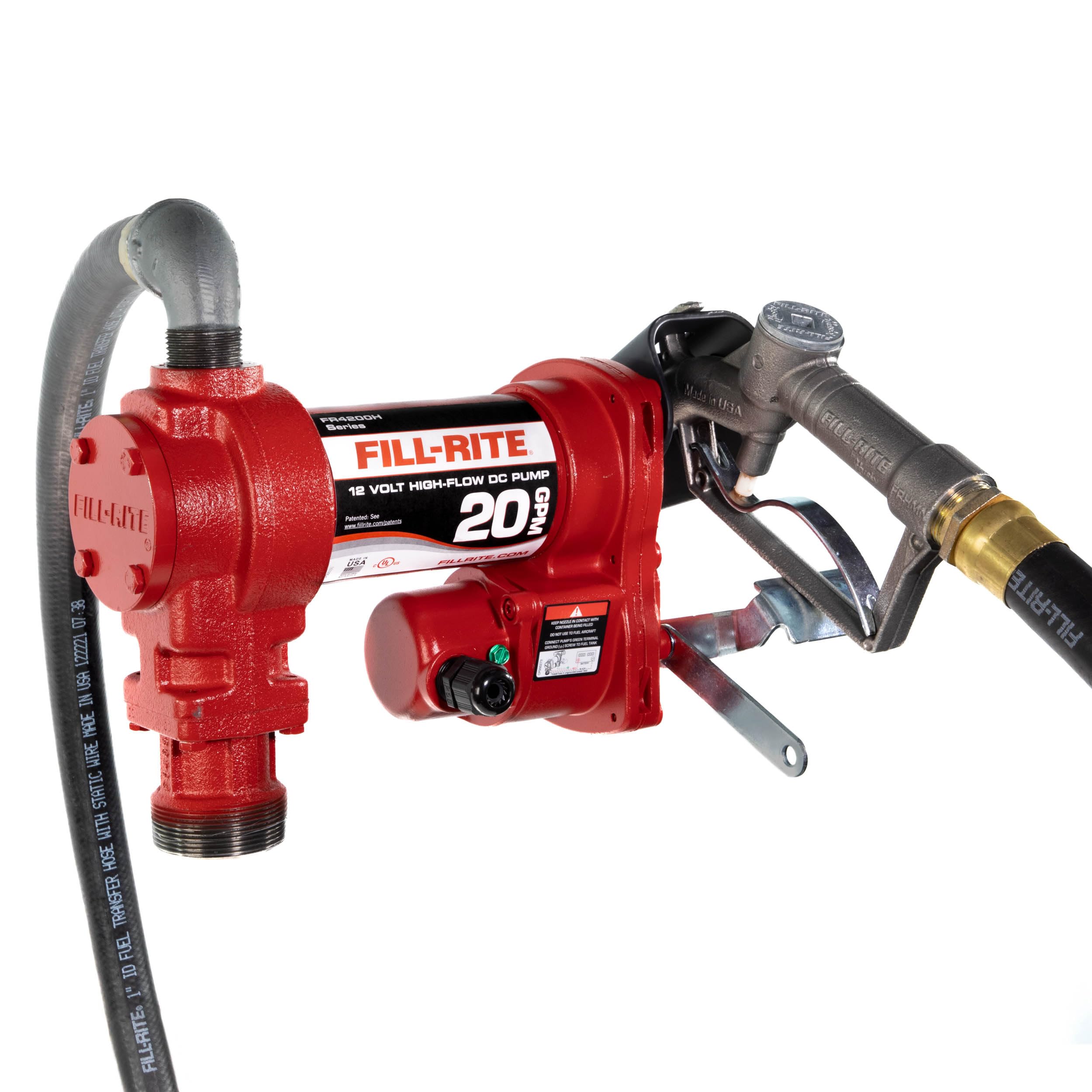 Fill-Rite FR4210H 12V 20 GPM Fuel Transfer Pump with Discharge Hose & Manual Nozzle | Gasoline, Diesel, Kerosene, Ethanol & Meth